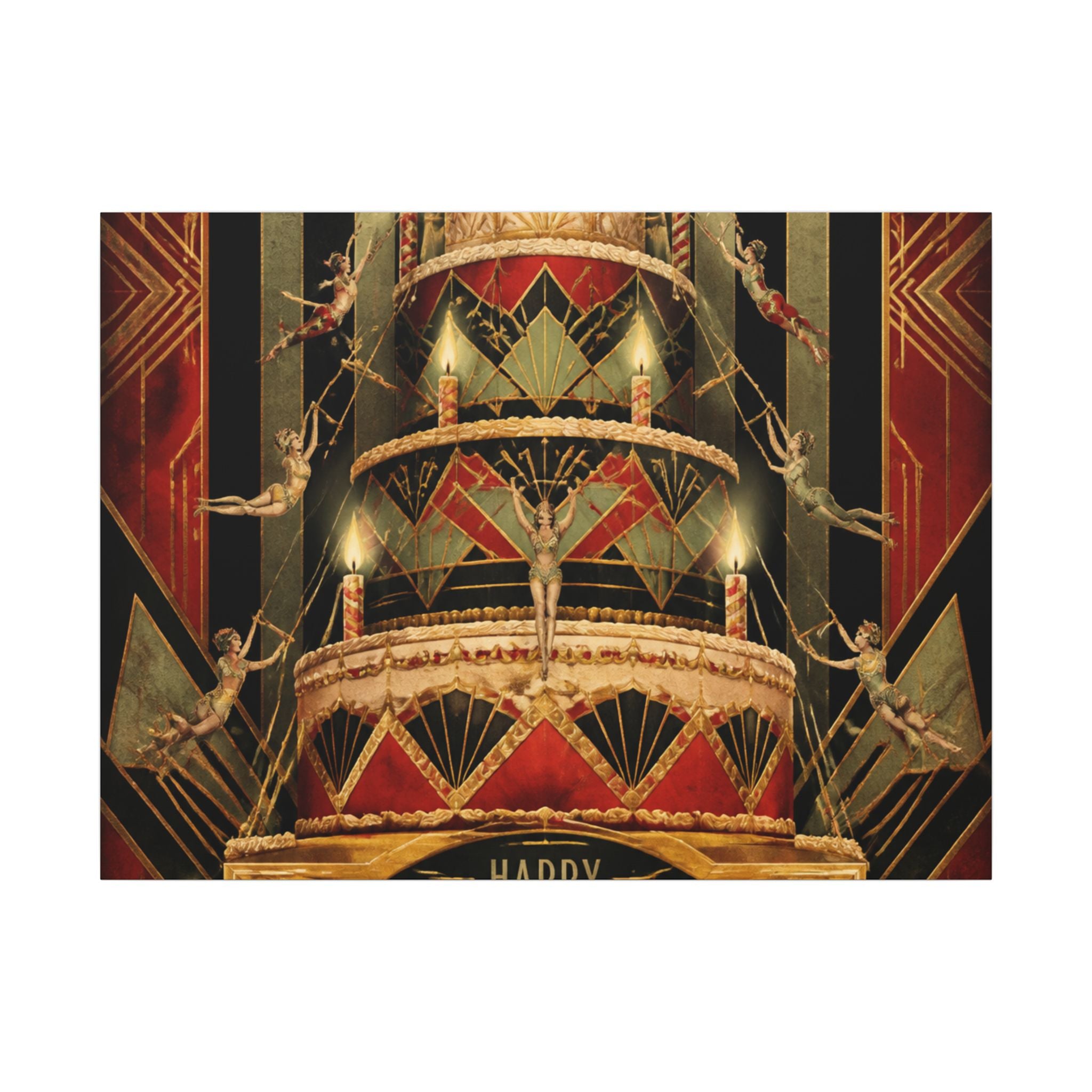 Birthday Cake Trapeze Wall Art Canvas 24×36 Art Deco Bar Area Decor Maximalist Print