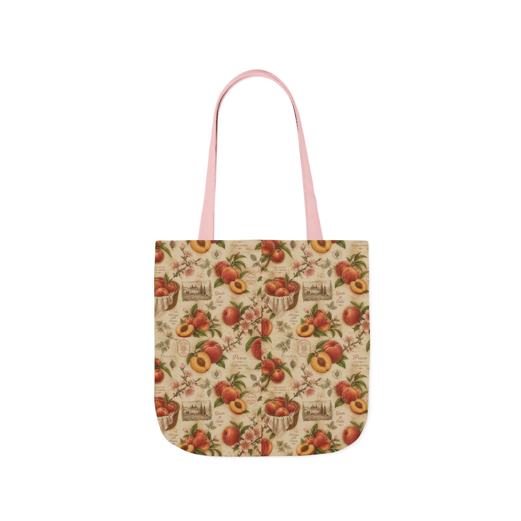 Ripe Peaches Canvas Tote Bag Mediterranean Kitchen Botanical Design Italian Cottagecore Gift