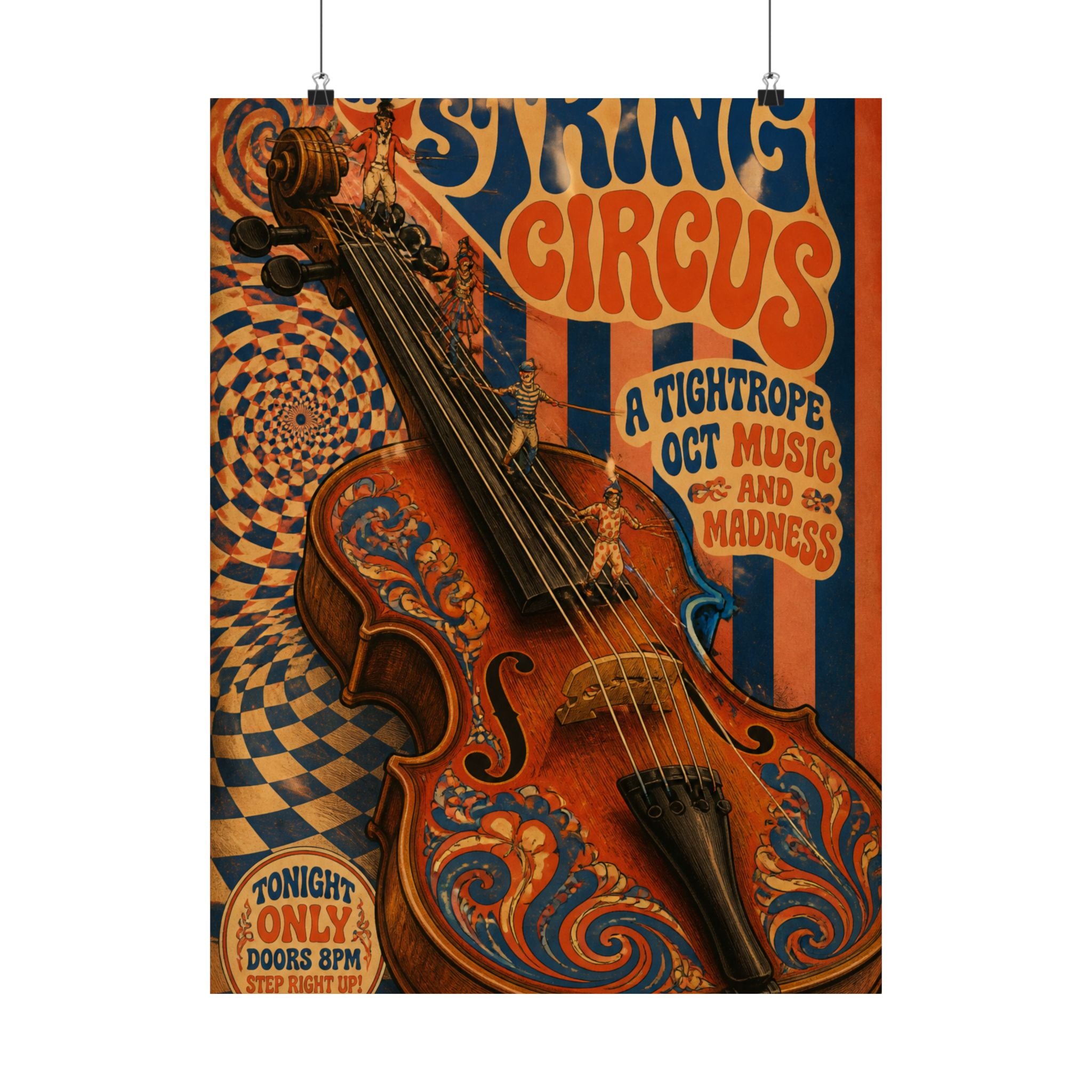 Violin Tightrope Bridge Wall Art Poster 24×36 Psychedelic Dining Room Decor Maximalist Print