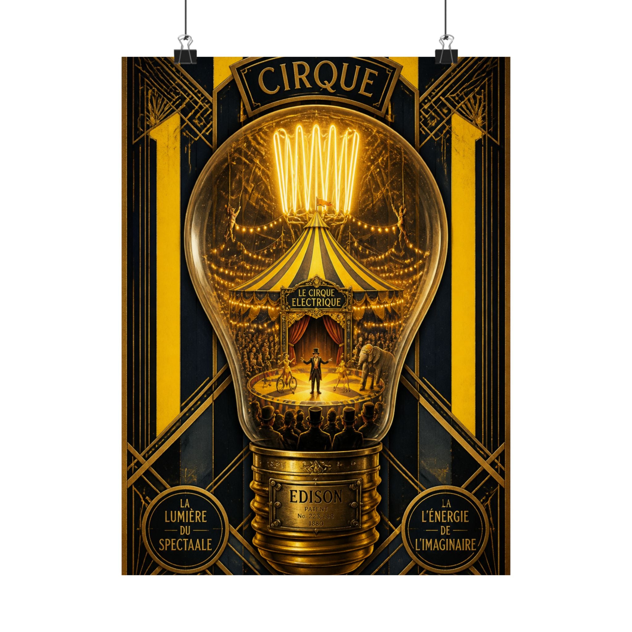 Light Bulb Circus Wall Art Poster 24×36 Art Deco Bar Area Decor Maximalist Print