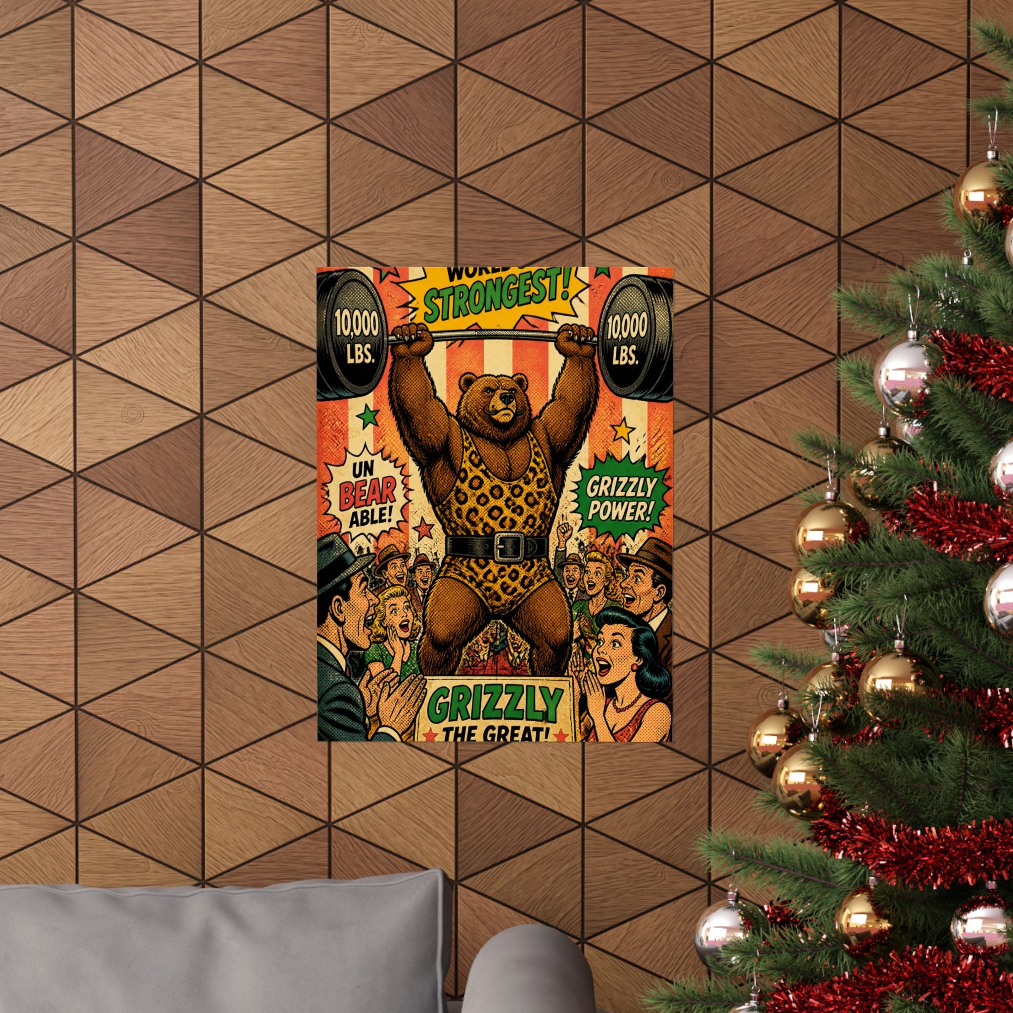 Strongman Bear Wall Art Poster 24×36 Pop Art Restaurant Decor Maximalist Print