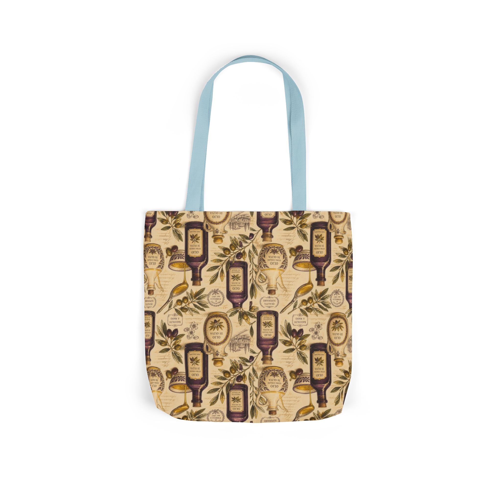Olive Oil Bottles Canvas Tote Bag Mediterranean Kitchen Botanical Design Italian Cottagecore Gift