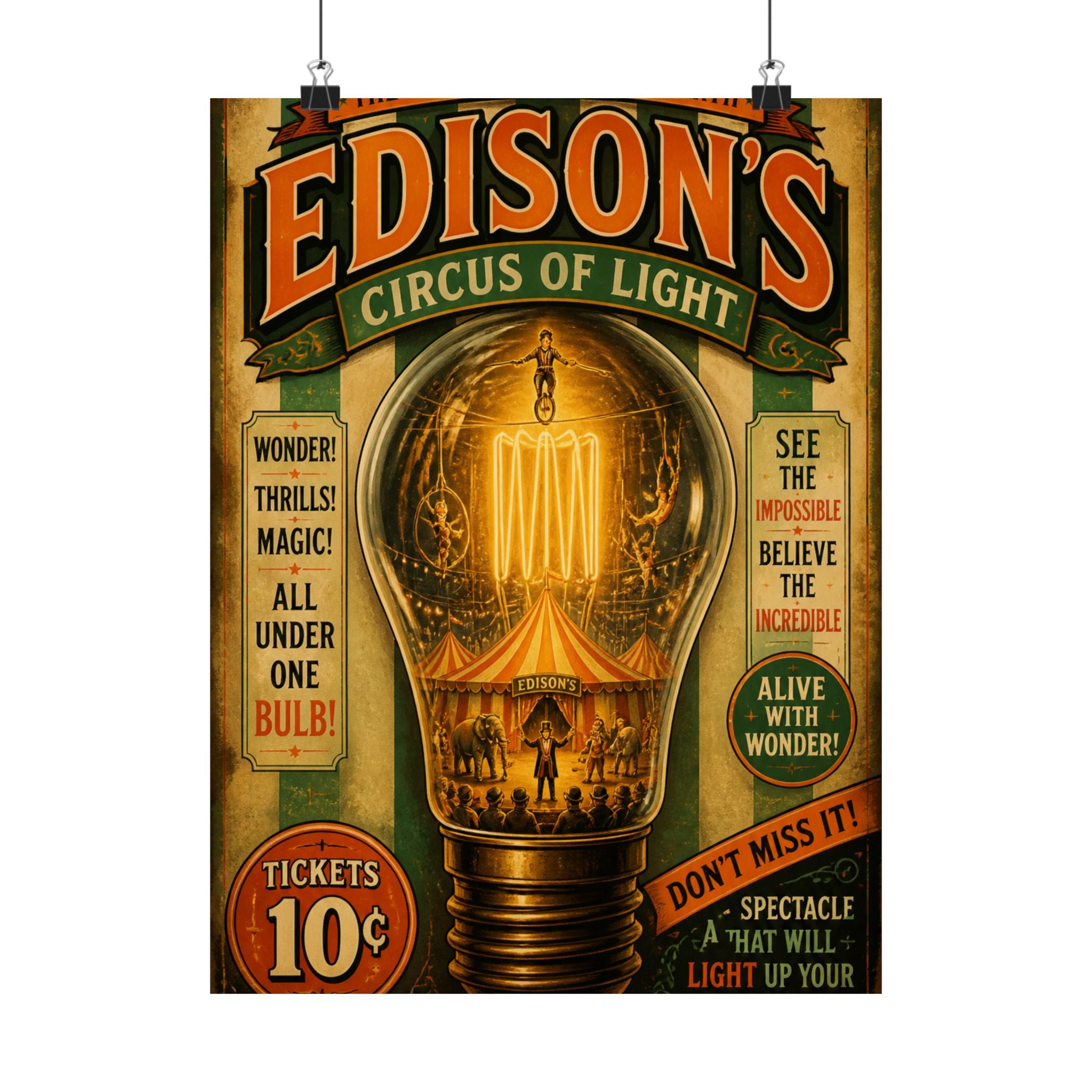 Light Bulb Circus Wall Art Poster 18×24 Vintage Circus Kitchen Decor Maximalist Print