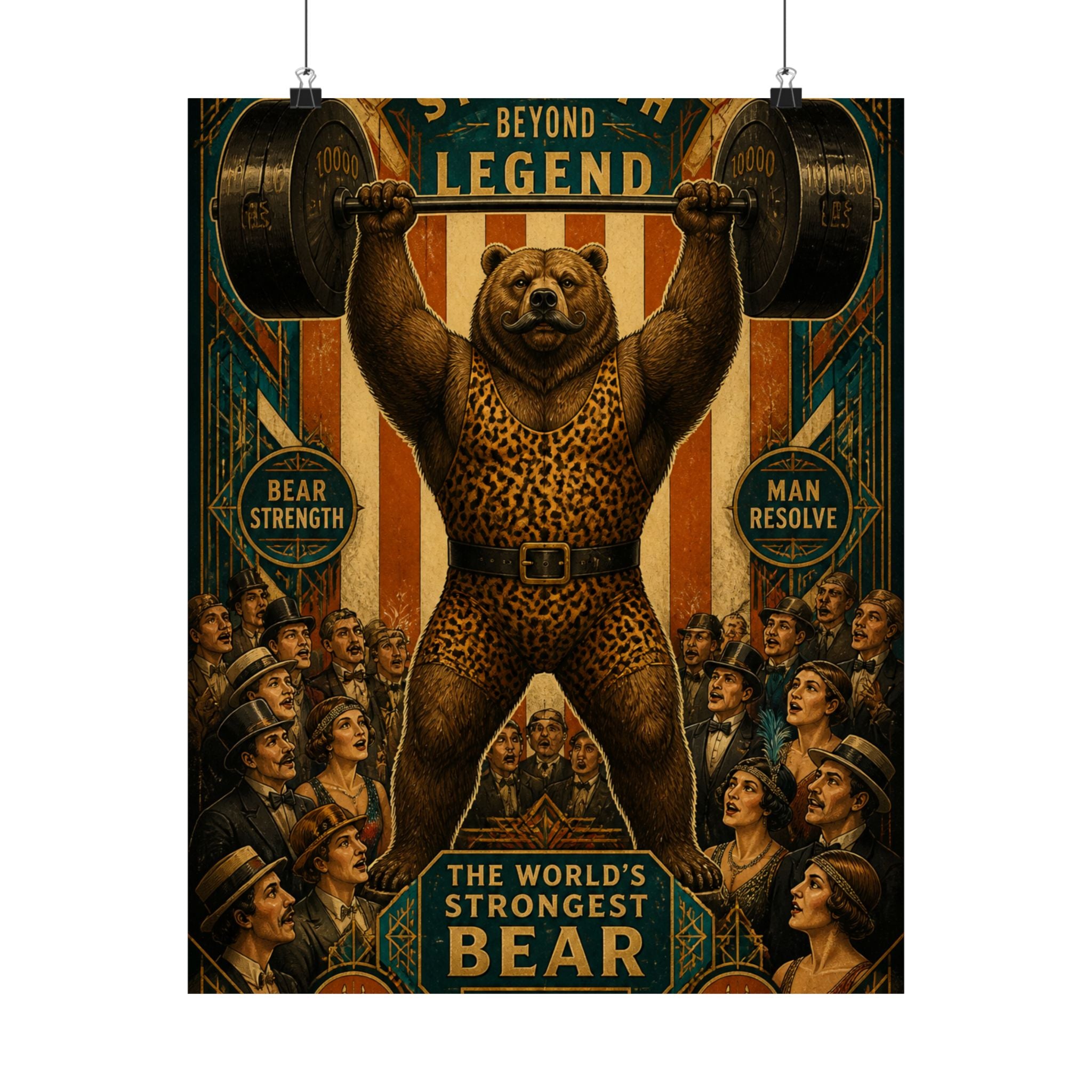 Strongman Bear Wall Art Poster 18×24 Art Deco Entryway Decor Maximalist Print
