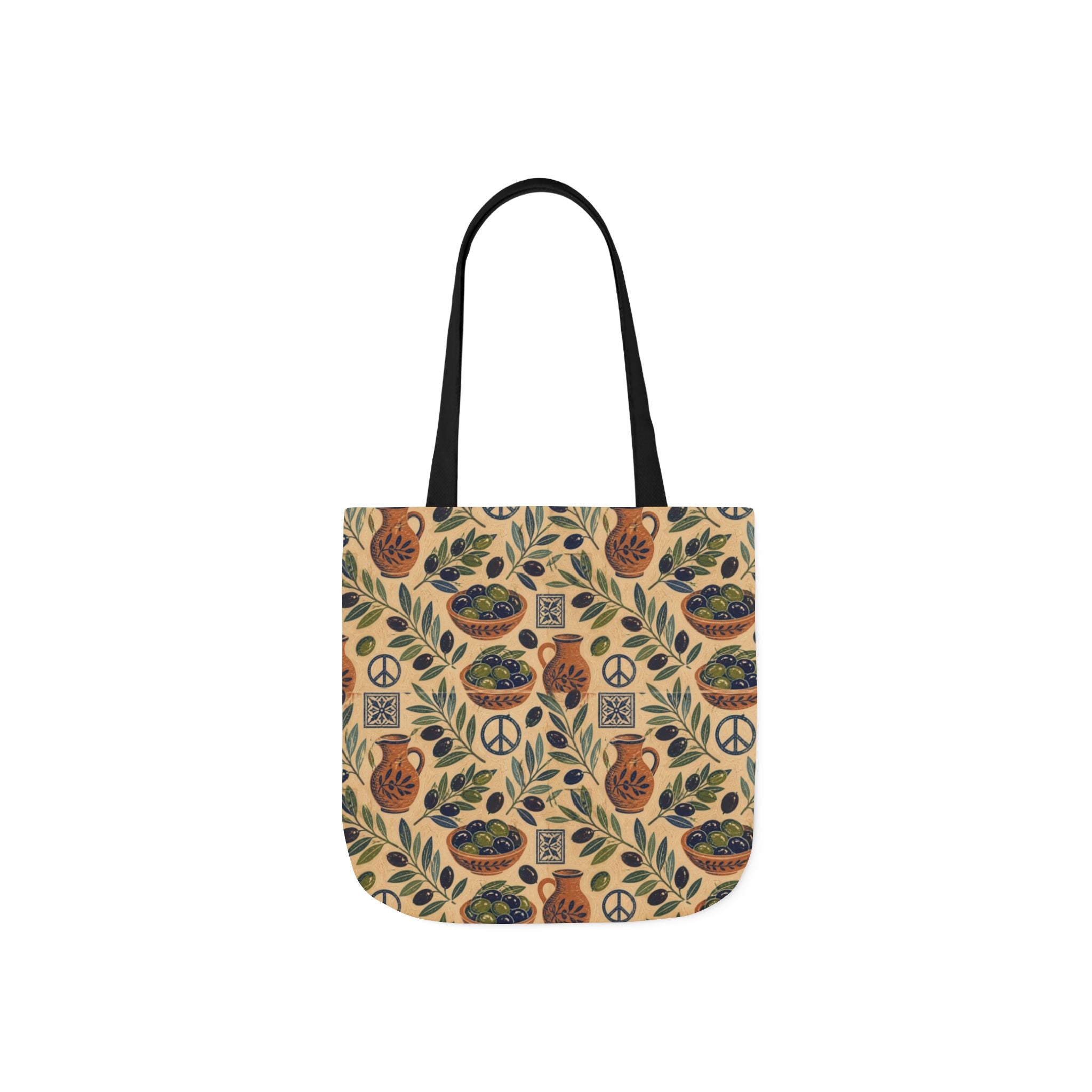 Olive Branches Canvas Tote Bag Mediterranean Kitchen Linocut Design Italian Cottagecore Gift