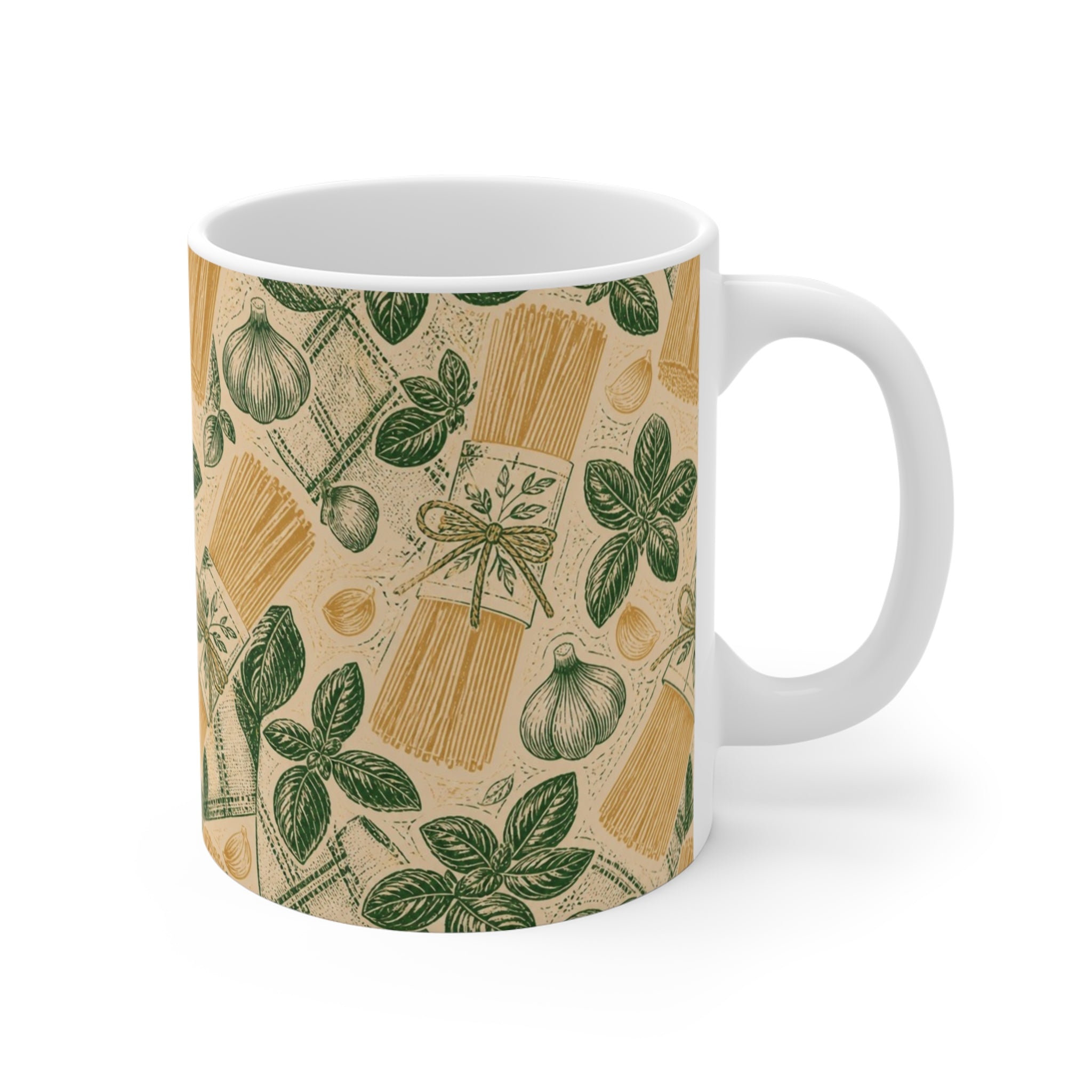 Spaghetti Bundle 11oz Ceramic Mug Mediterranean Kitchen Linocut Design Italian Cottagecore Gift