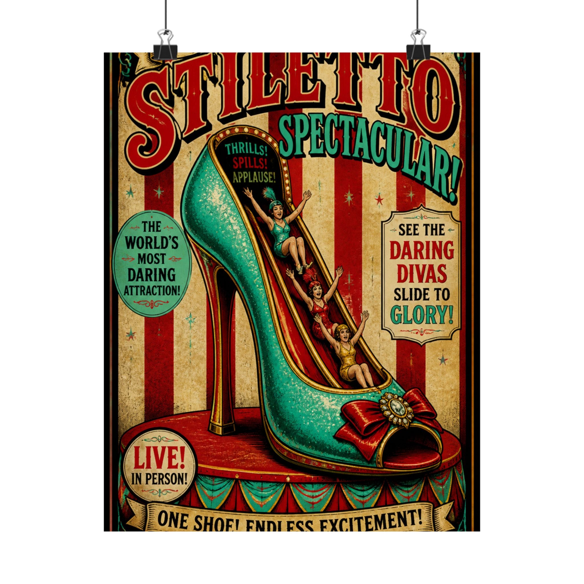 High Heel Slide Wall Art Poster 24×36 Vintage Circus Bedroom Decor Maximalist Print