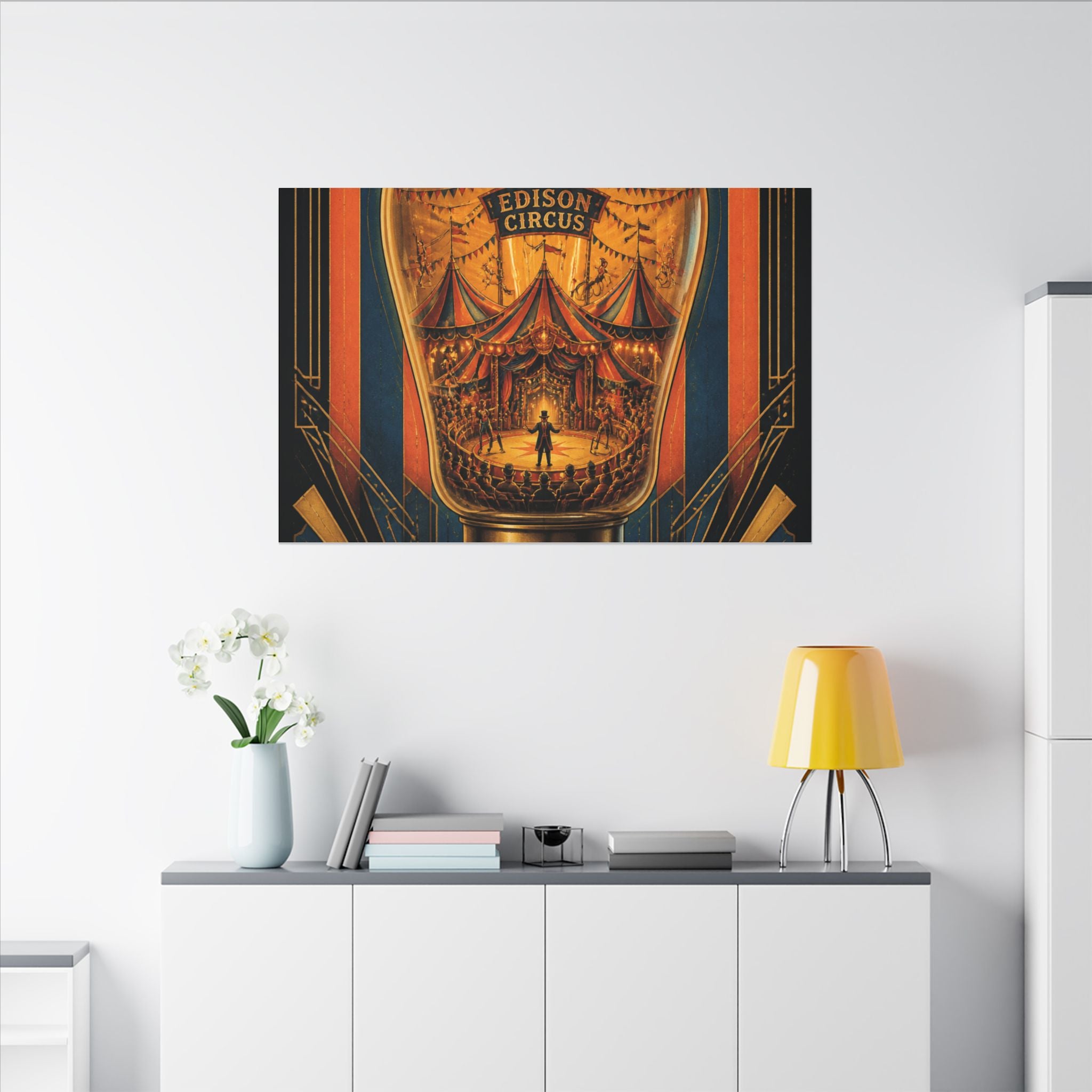 Light Bulb Circus Wall Art Canvas 16×20 Art Deco Entryway Decor Maximalist Print