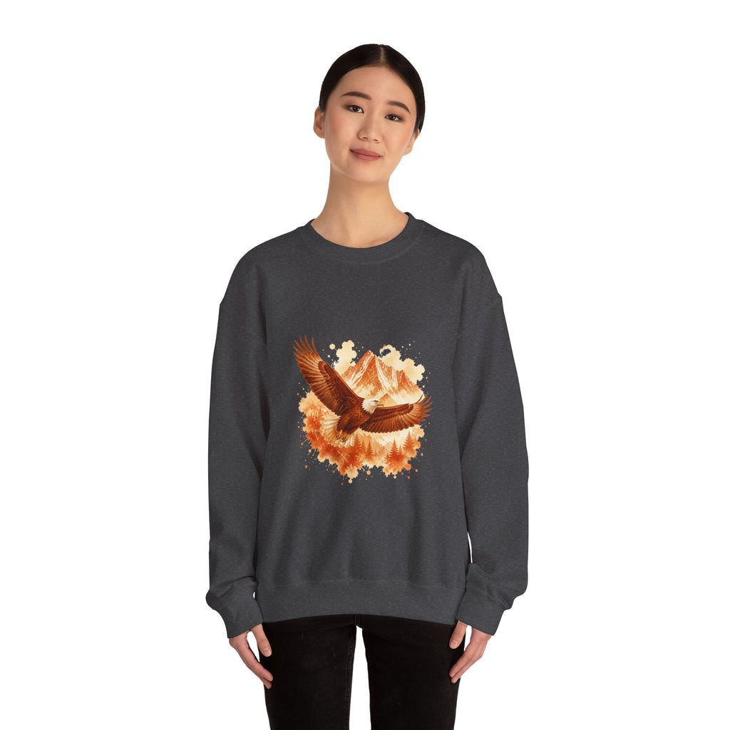 Matching Couple Sweatshirt - Eagle & Whale Matching Couple Premium Fleece Sweatshirt Watercolor Art His Hers Birthday Gift - Design A
