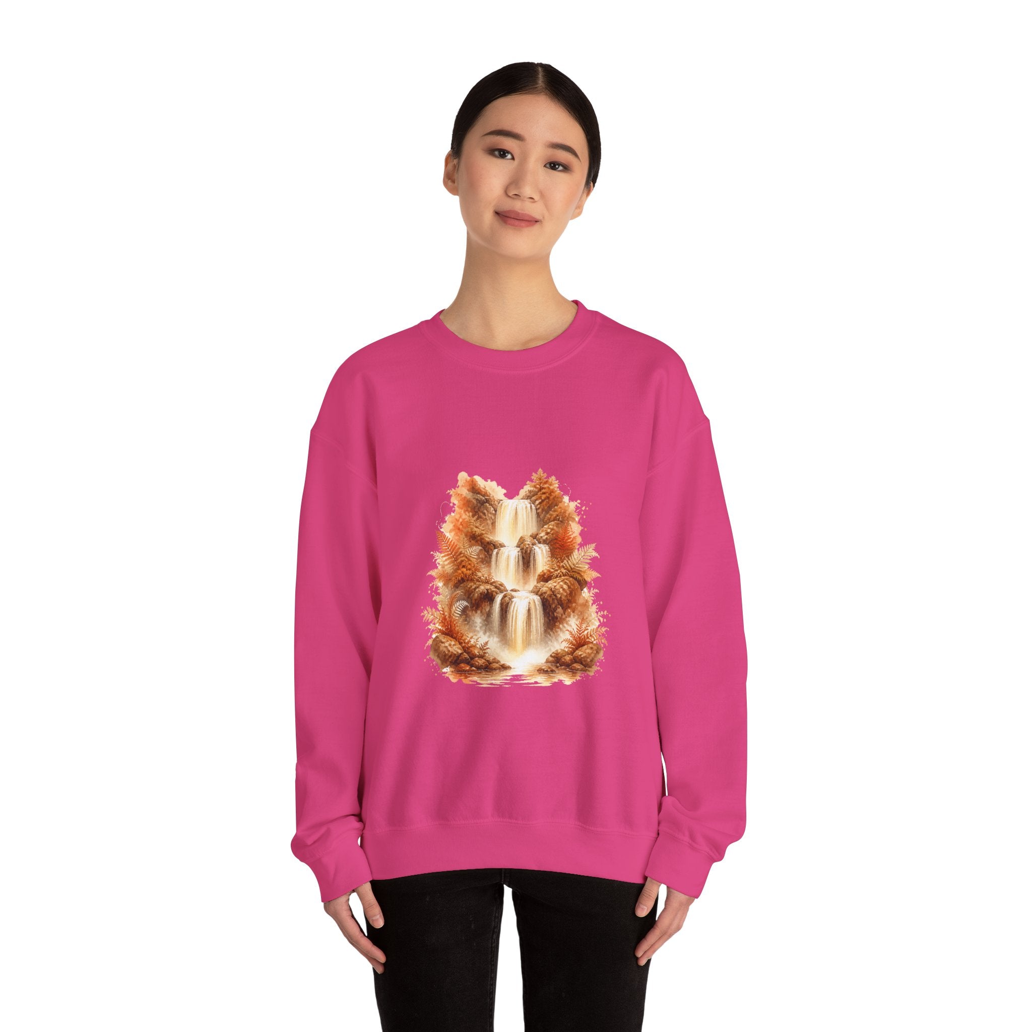 Matching Couple Sweatshirt - Wildfire & Waterfall Matching Couple Comfort Colors Crew Watercolor Art His Hers Birthday Gift - Design B