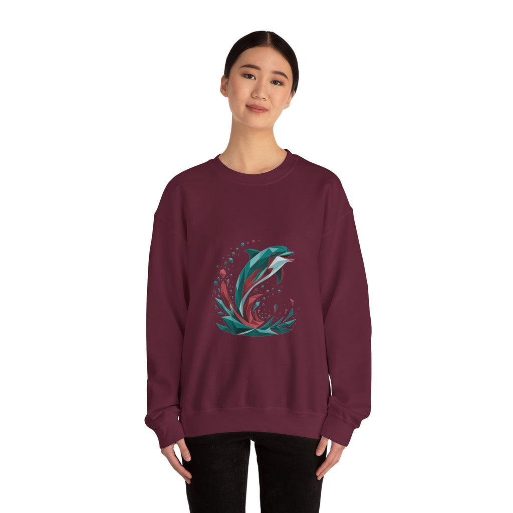 Matching Couple Sweatshirt - Shark & Dolphin Matching Couple Comfort Colors Crew Geometric Art His Hers Love Gift - Design B