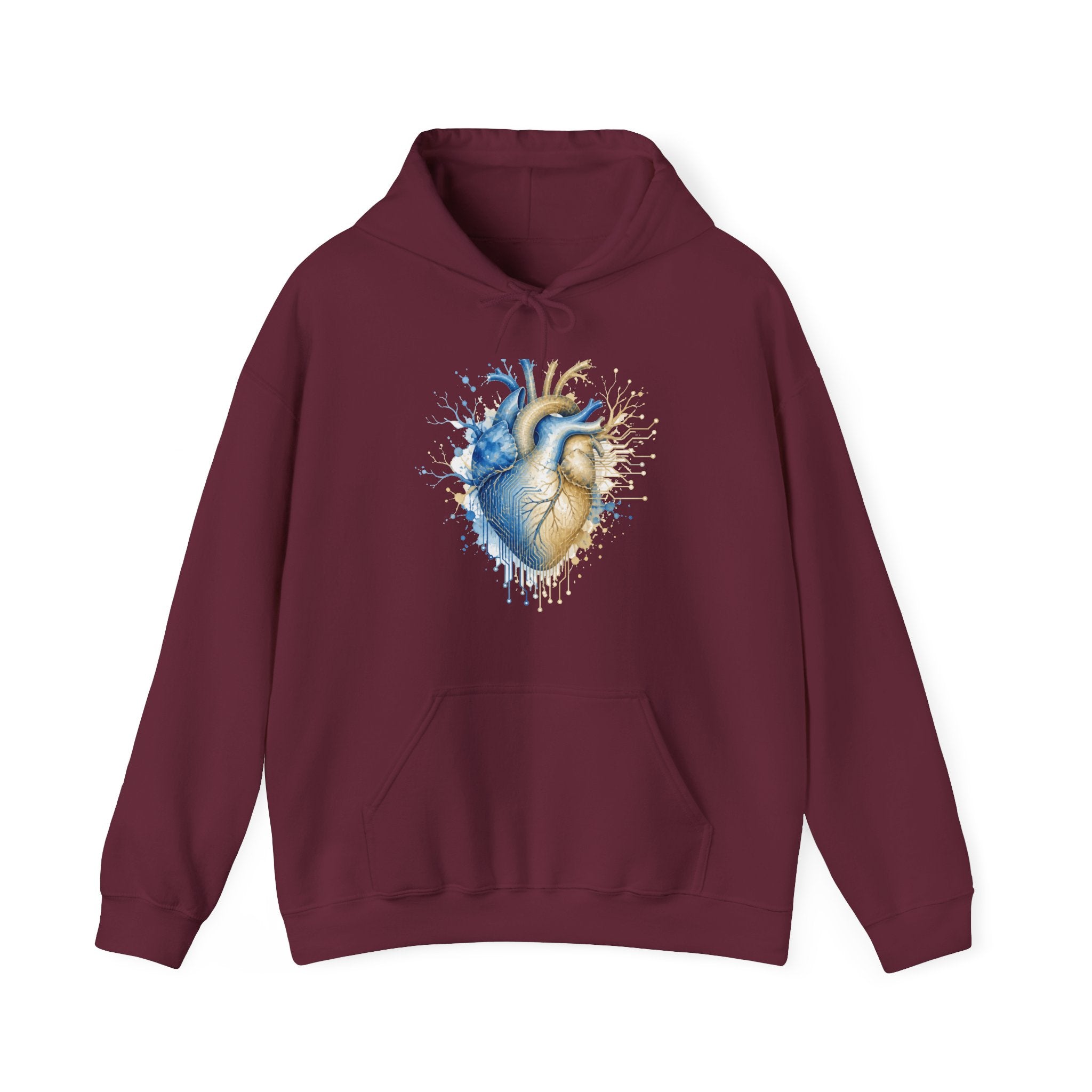 Matching Couple Sweatshirt - Robot & Heart Matching Couple Hooded Sweatshirt Watercolor Art His Hers Engagement Gift - Design B