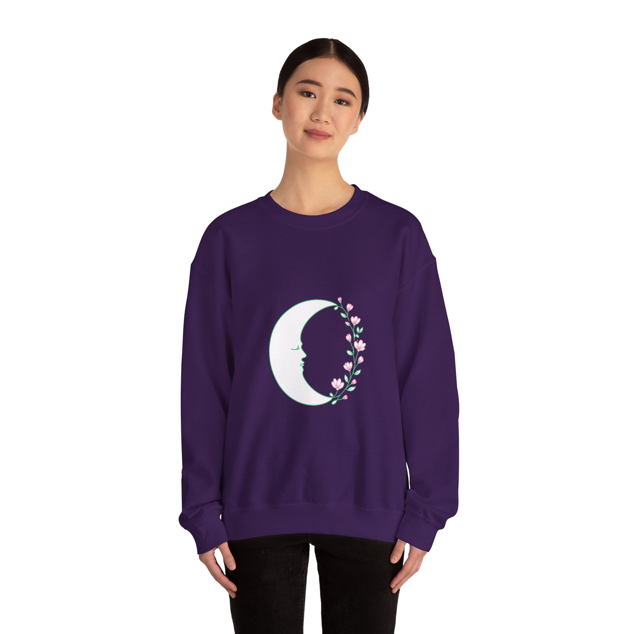 Matching Couple Sweatshirt - Waxing & Waning Moon Matching Couple Crewneck Sweatshirt Minimalist Art His Hers Valentine Gift - Design A