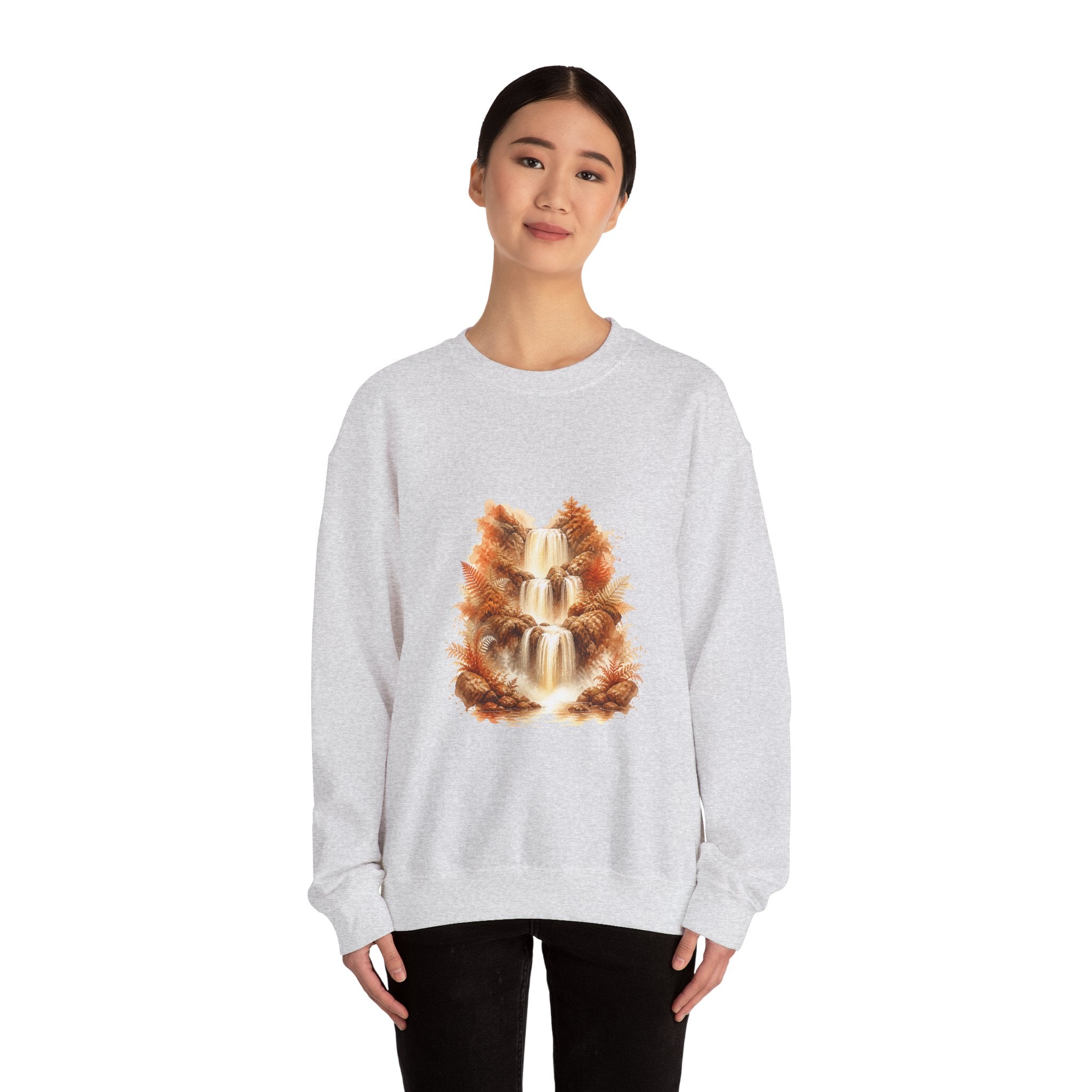 Matching Couple Sweatshirt - Wildfire & Waterfall Matching Couple Comfort Colors Crew Watercolor Art His Hers Birthday Gift - Design B