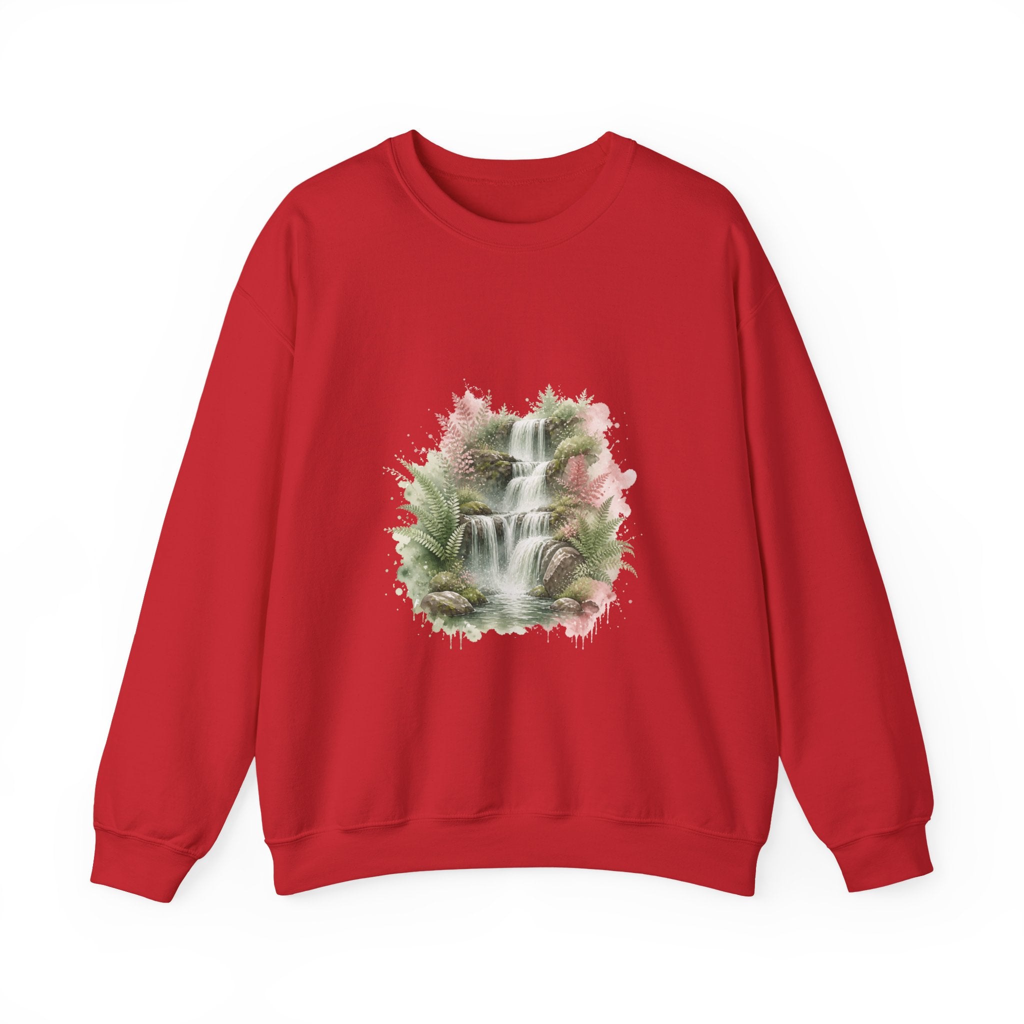 Matching Couple Sweatshirt - Wildfire & Waterfall Matching Couple Premium Fleece Sweatshirt Watercolor Art His Hers Birthday Gift - Design B