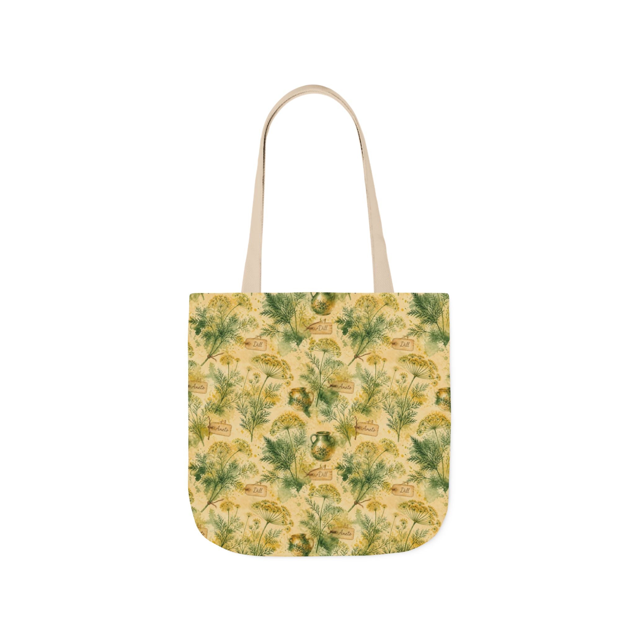 Dill Fronds Canvas Tote Bag Mediterranean Kitchen Watercolor Splash Design Italian Cottagecore Gift