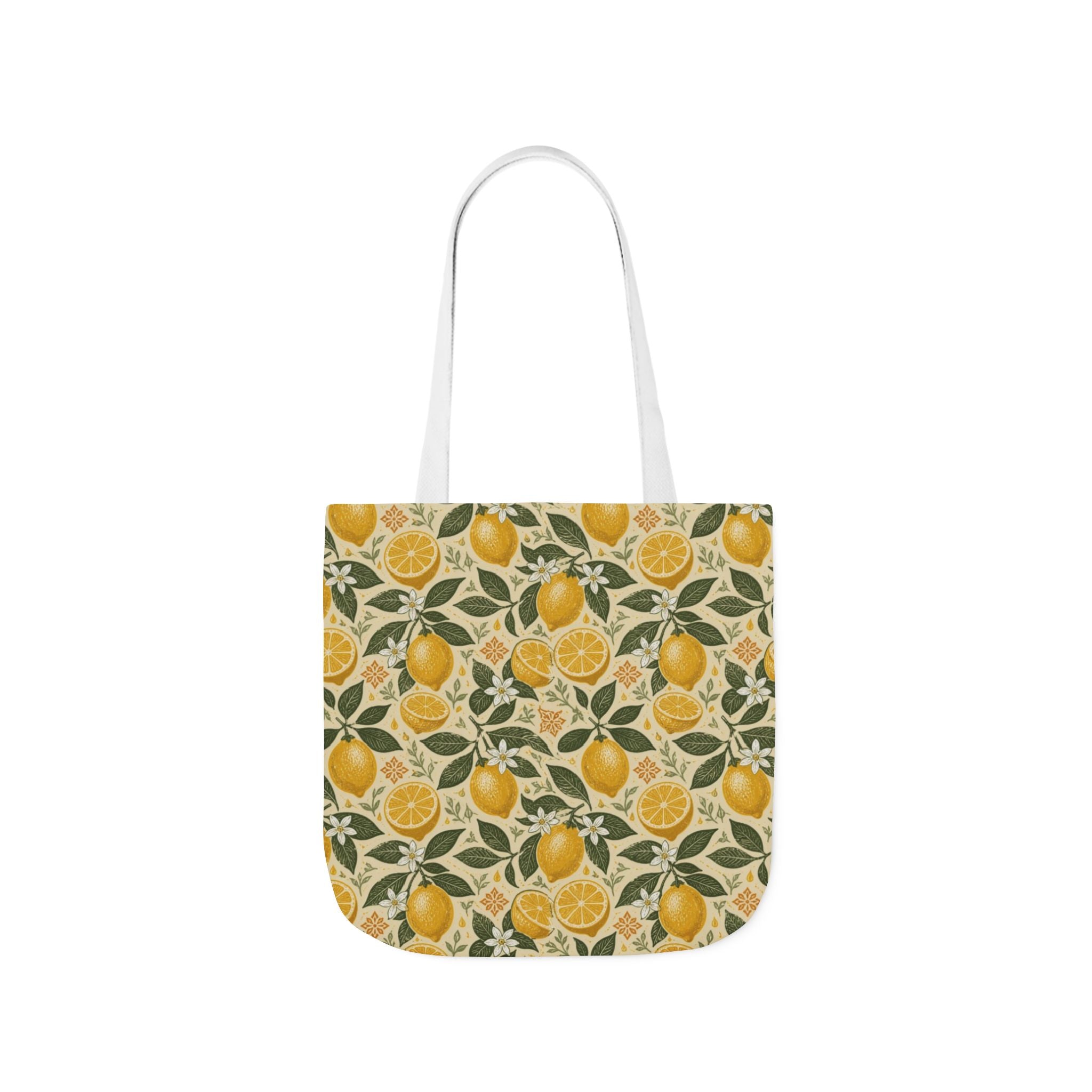 Meyer Lemons Canvas Tote Bag Mediterranean Kitchen Linocut Design Italian Cottagecore Gift