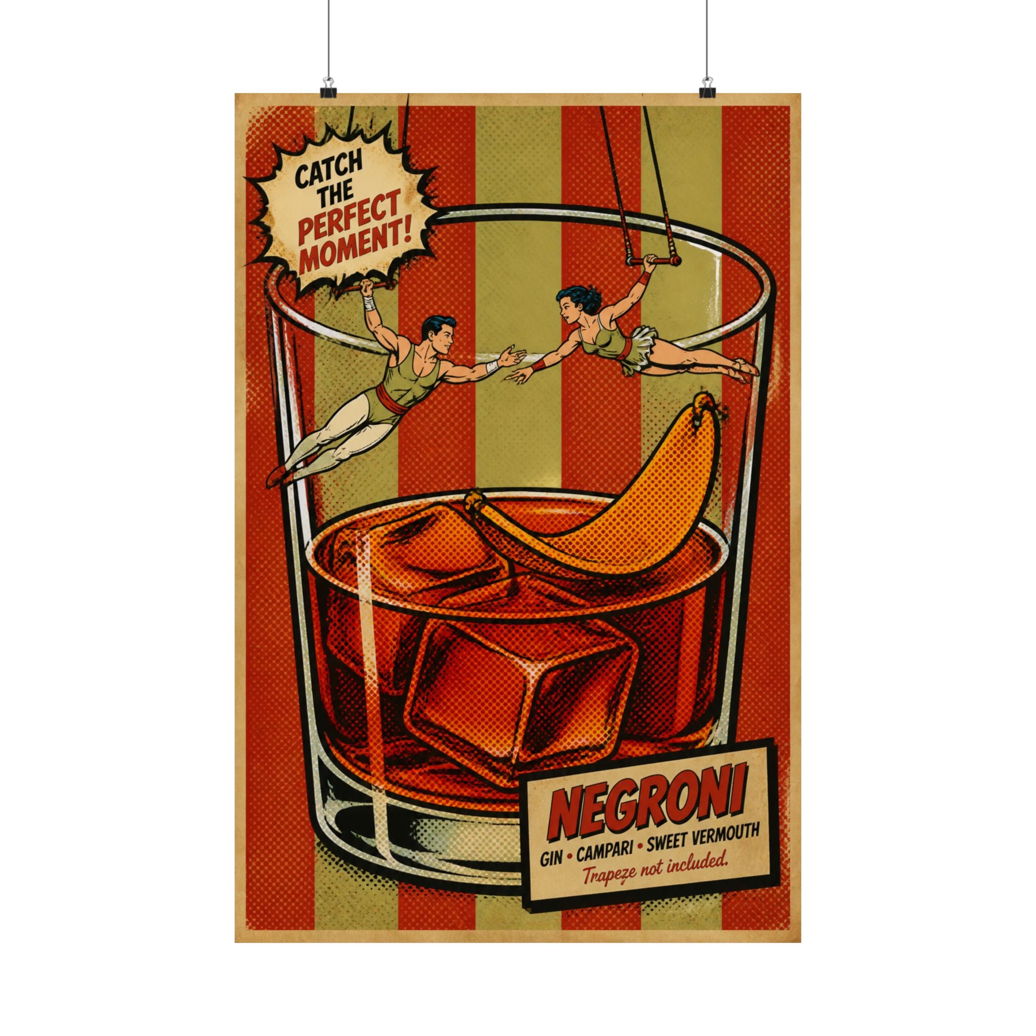 Negroni Trapeze Act Wall Art Poster 24×36 Pop Art Restaurant Decor Maximalist Print