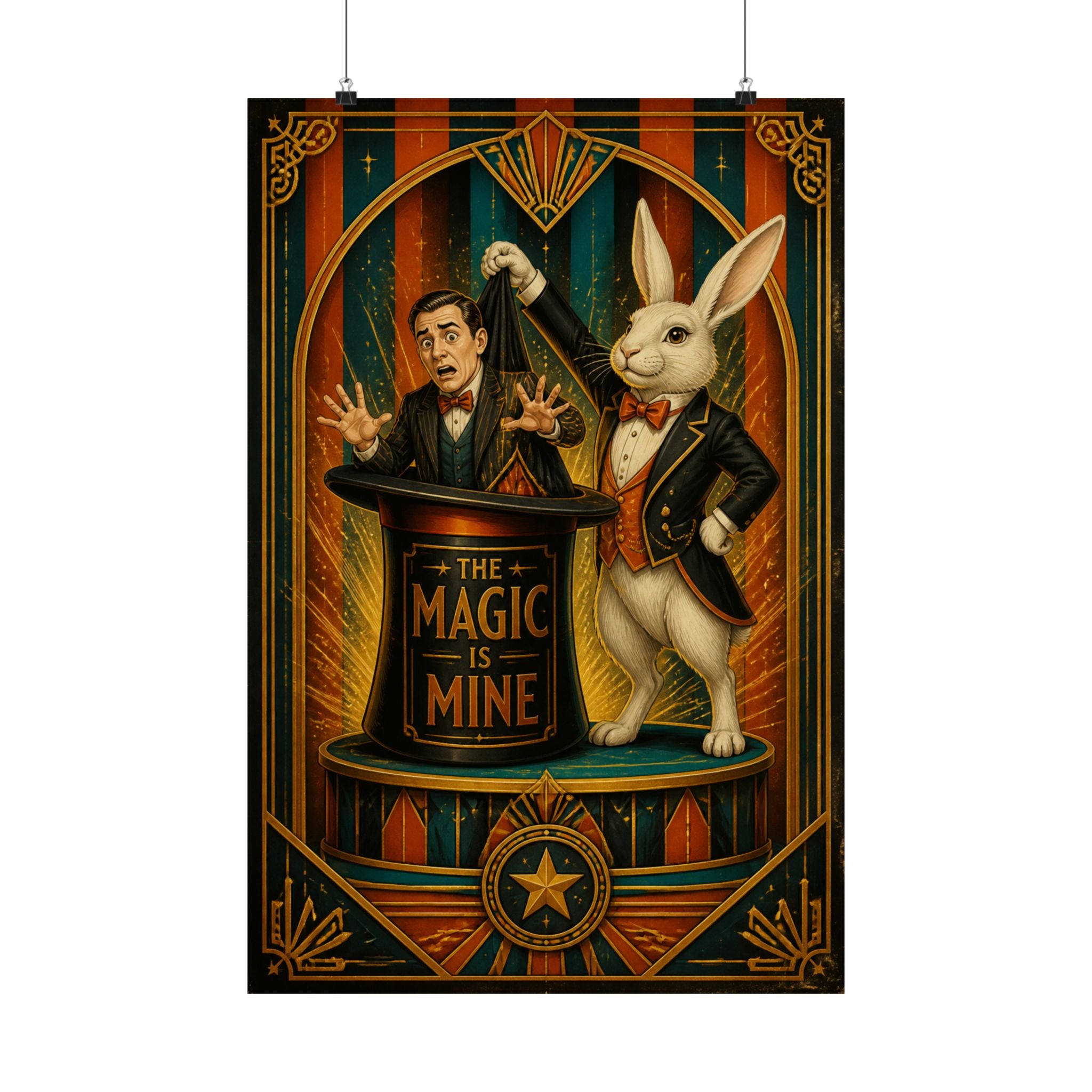 Magic Hat Rabbit Wall Art Poster 24×36 Art Deco Bar Area Decor Maximalist Print