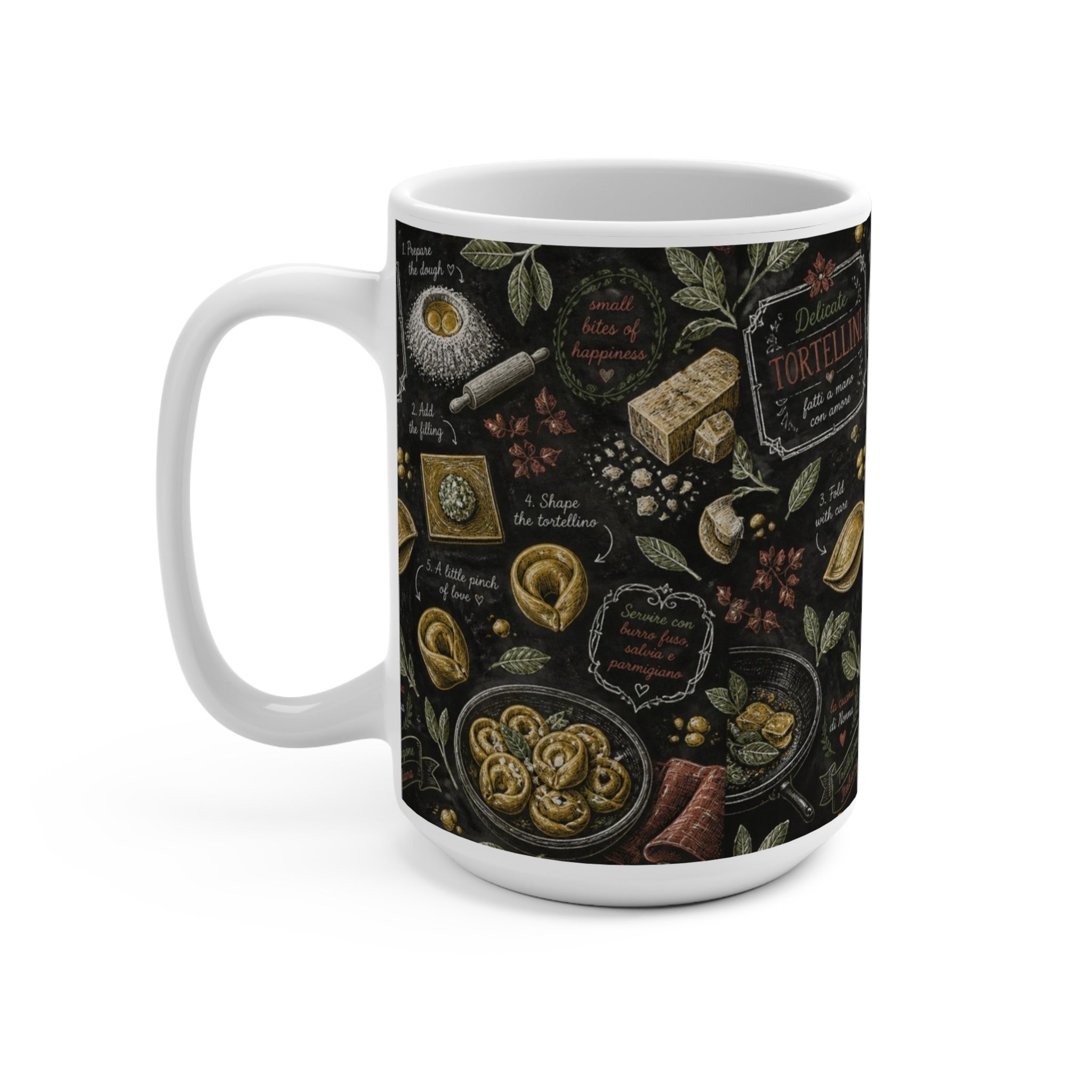 Tortellini with Sage 15oz Ceramic Mug Mediterranean Kitchen Chalk Art Design Italian Cottagecore Gift