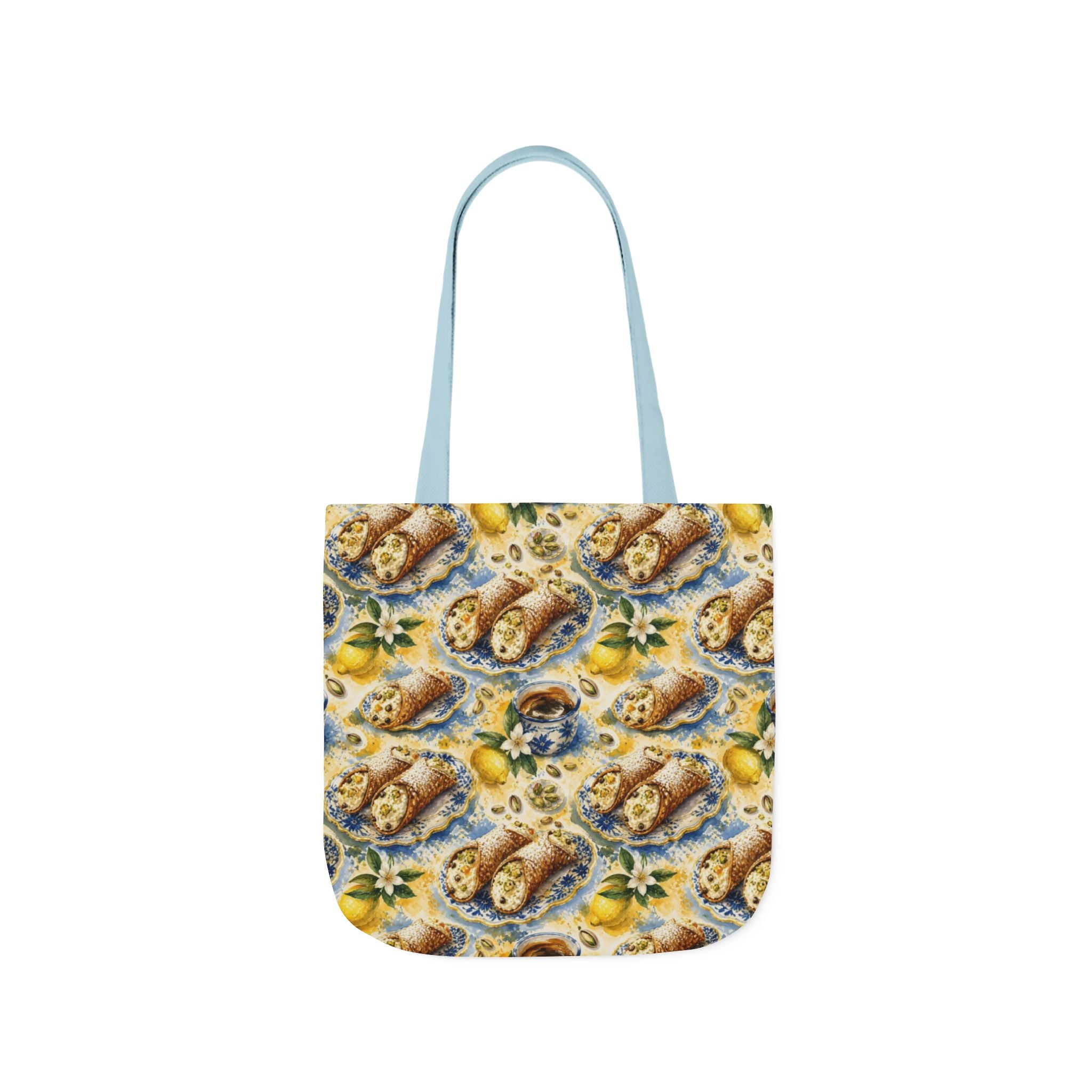 Sicilian Cannoli Canvas Tote Bag Mediterranean Kitchen Watercolor Splash Design Italian Cottagecore Gift