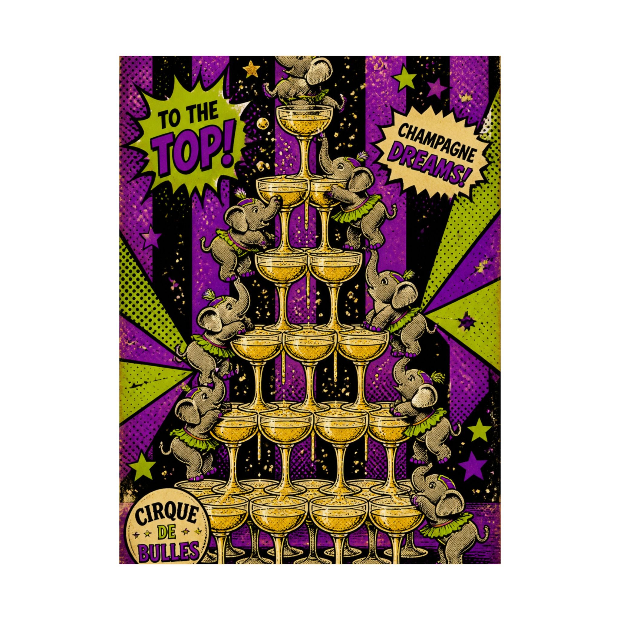 Champagne Tower Elephants Wall Art Poster 18×24 Pop Art Living Room Decor Maximalist Print