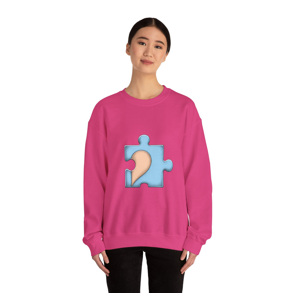 Matching Couple Sweatshirt - Puzzle Pieces Matching Couple Crewneck Sweatshirt Hand-Drawn Art His Hers Best Friend Gift - Design B