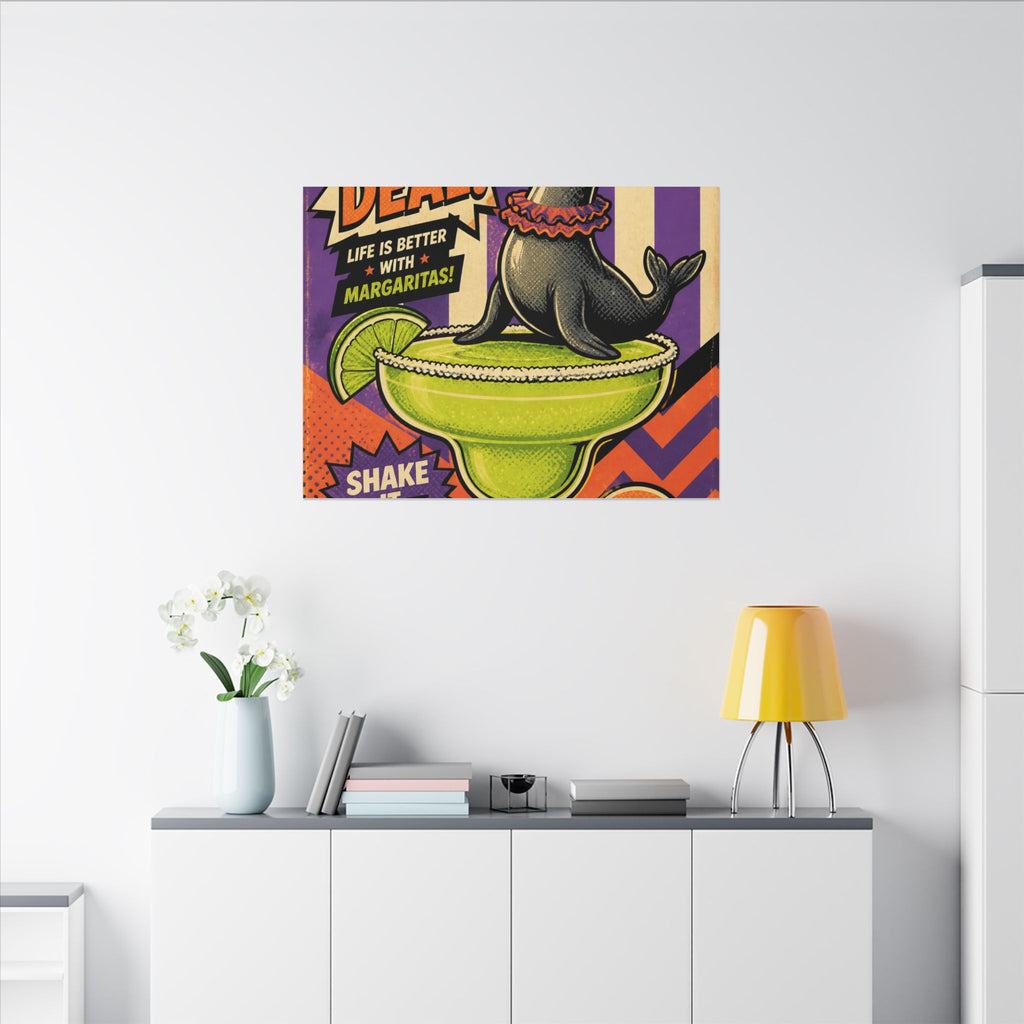Margarita Balancing Seal Wall Art Canvas 24×36 Pop Art Restaurant Decor Maximalist Print