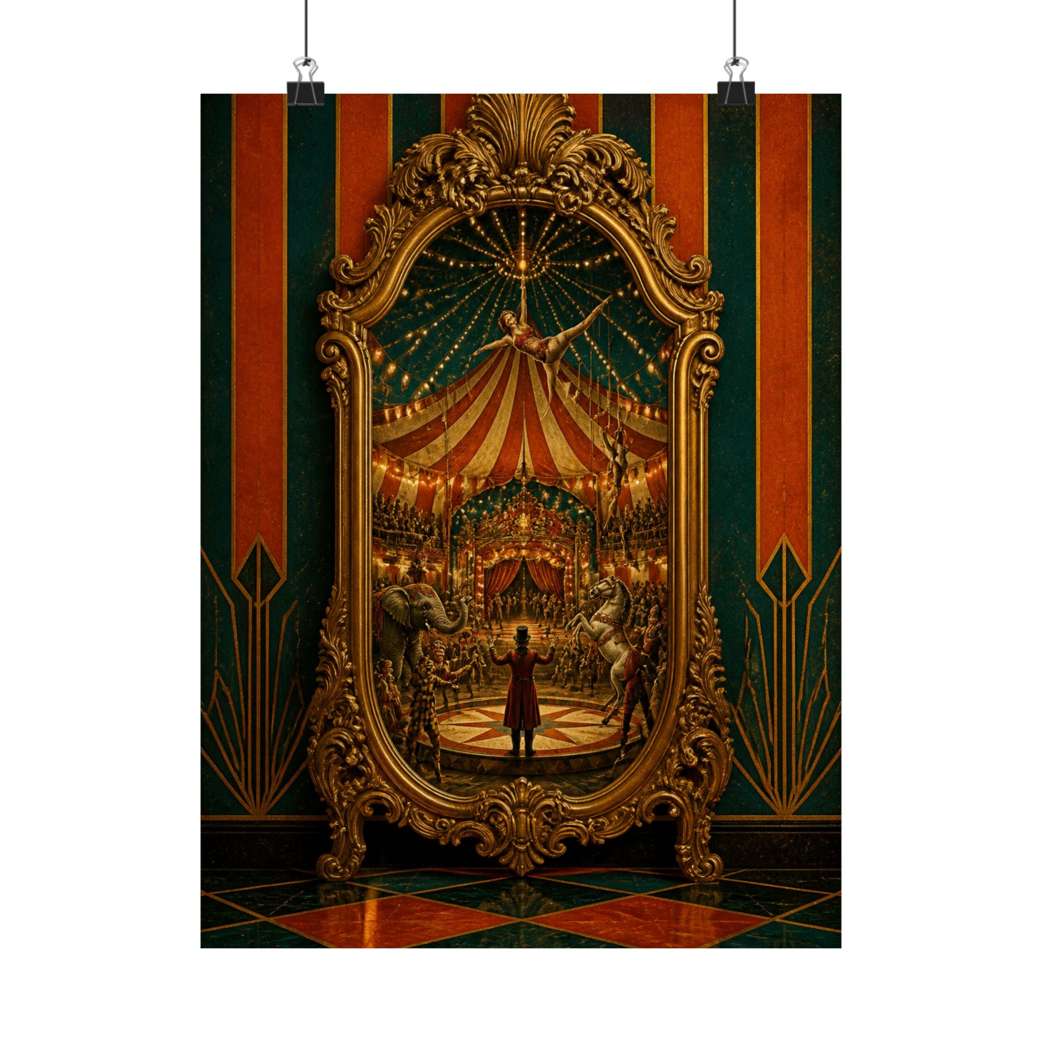 Vintage Mirror Circus Wall Art Poster 18×24 Art Deco Entryway Decor Maximalist Print