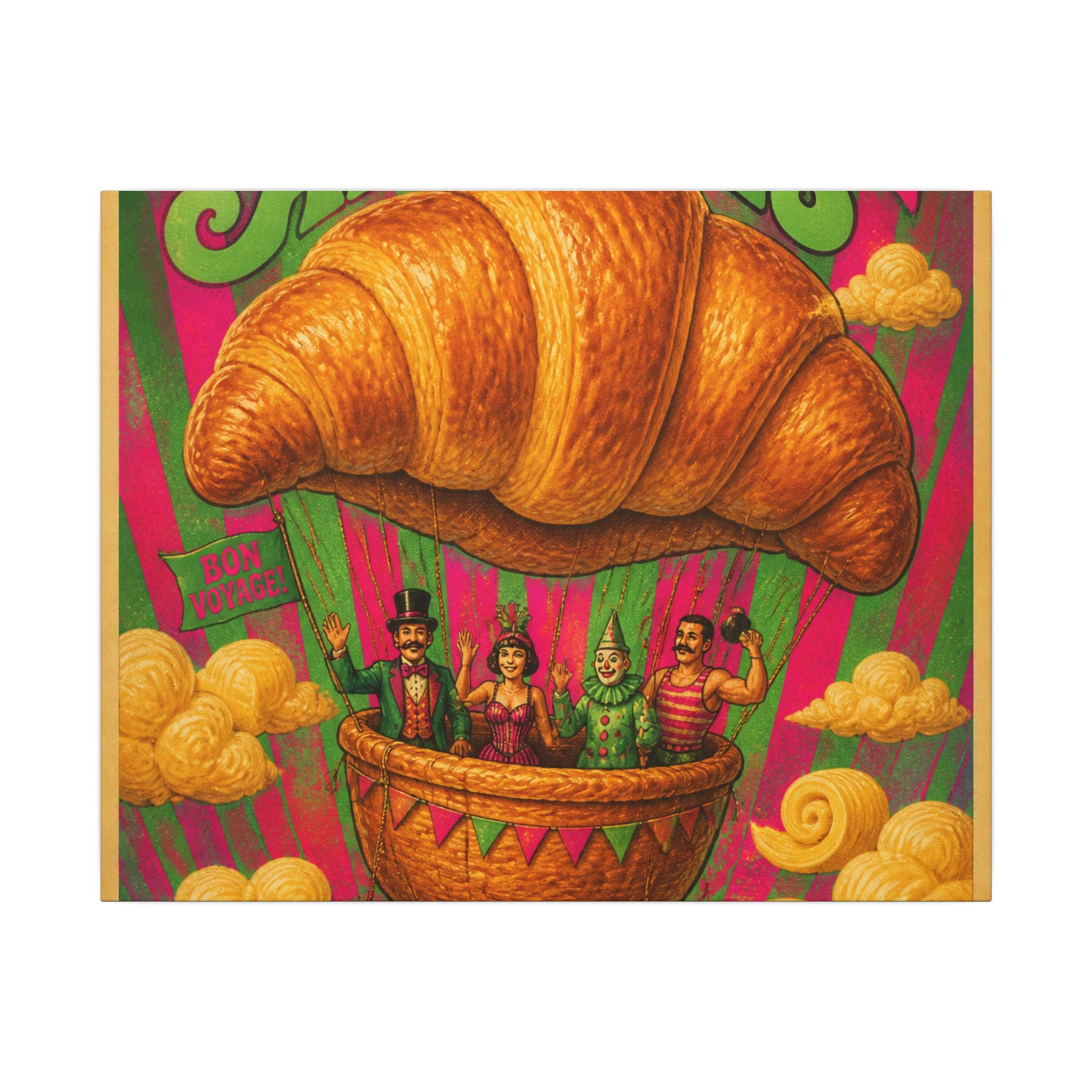 Croissant Hot Air Balloon Wall Art Canvas 16×20 Psychedelic Cafe Decor Maximalist Print