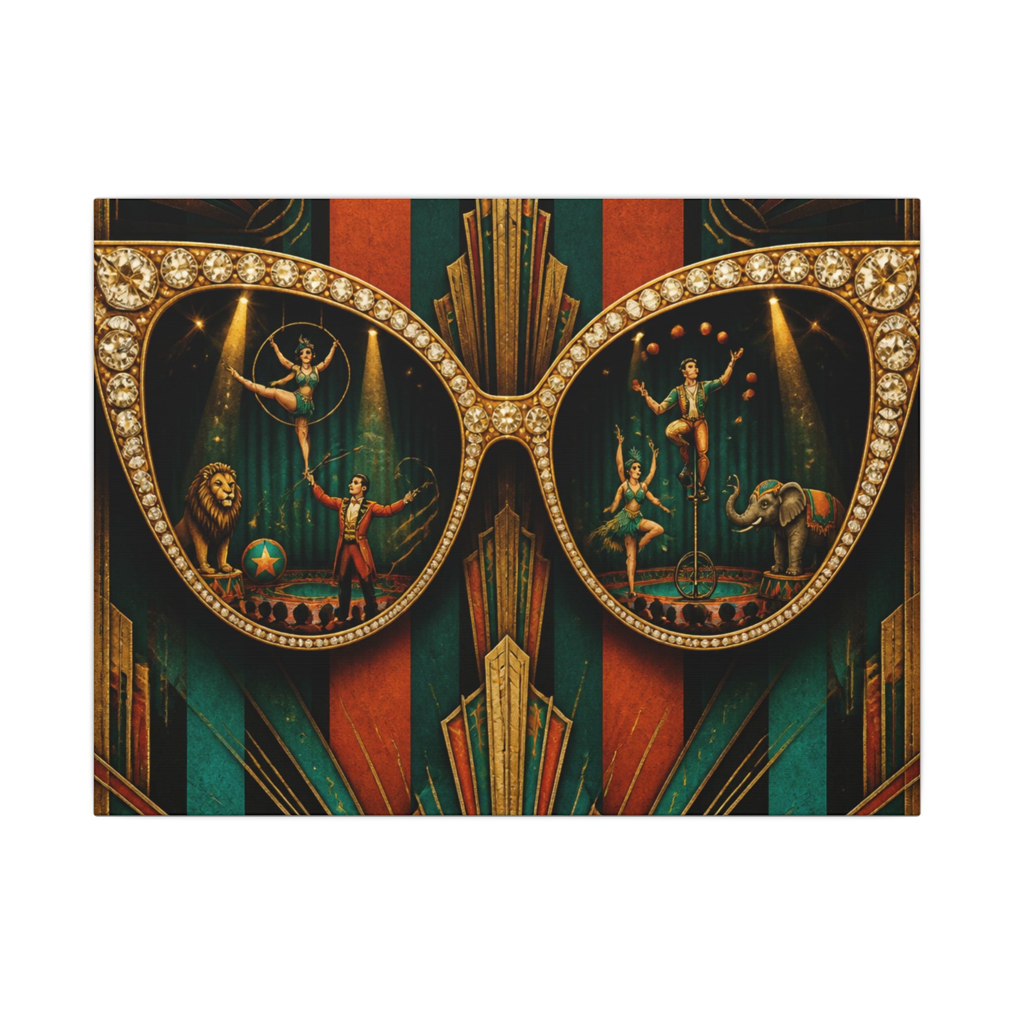 Sunglasses Circus Ring Wall Art Canvas 24×36 Art Deco Bar Area Decor Maximalist Print
