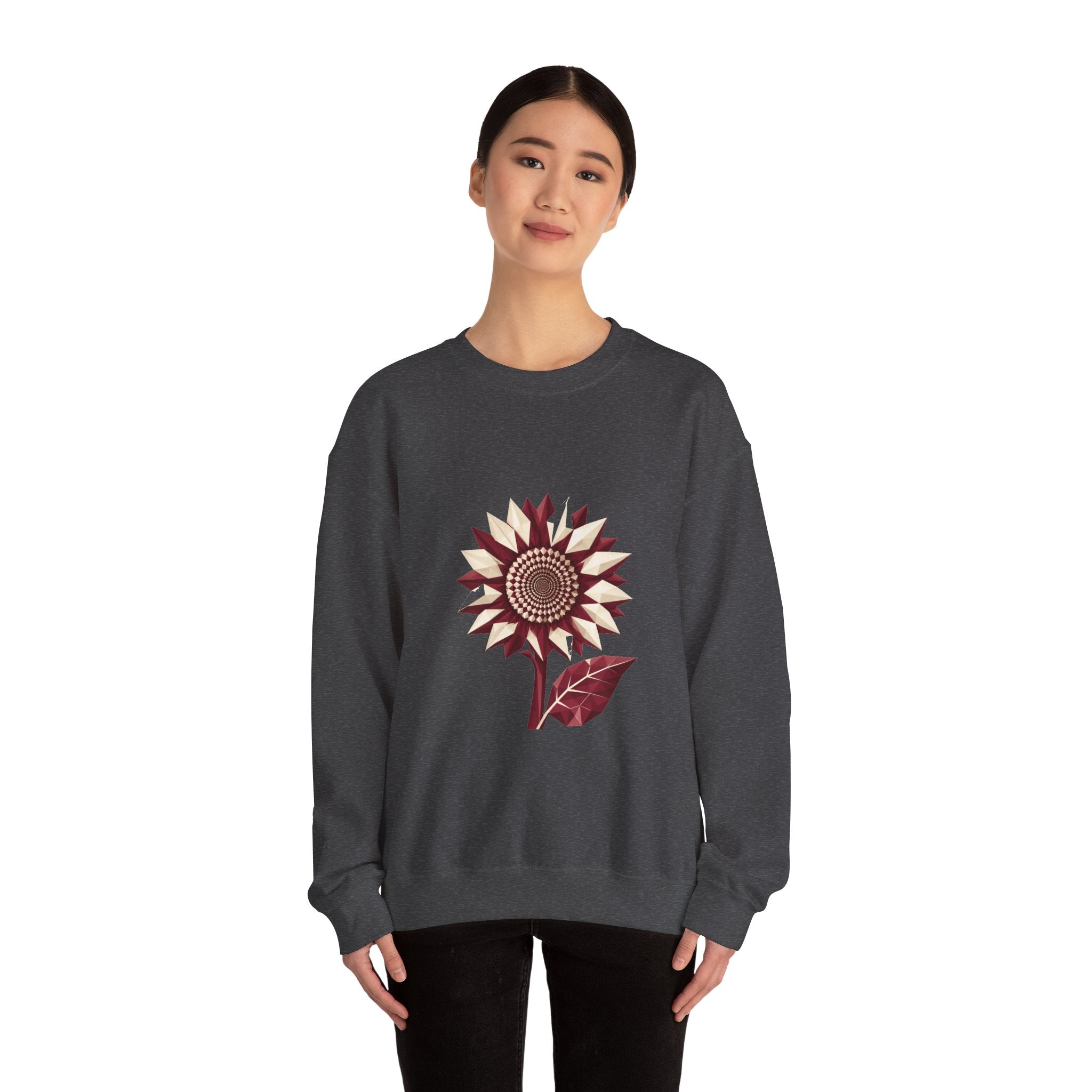 Matching Couple Sweatshirt - Sunflower & Moonflower Matching Couple Premium Fleece Sweatshirt Geometric Art His Hers Love Gift - Design A