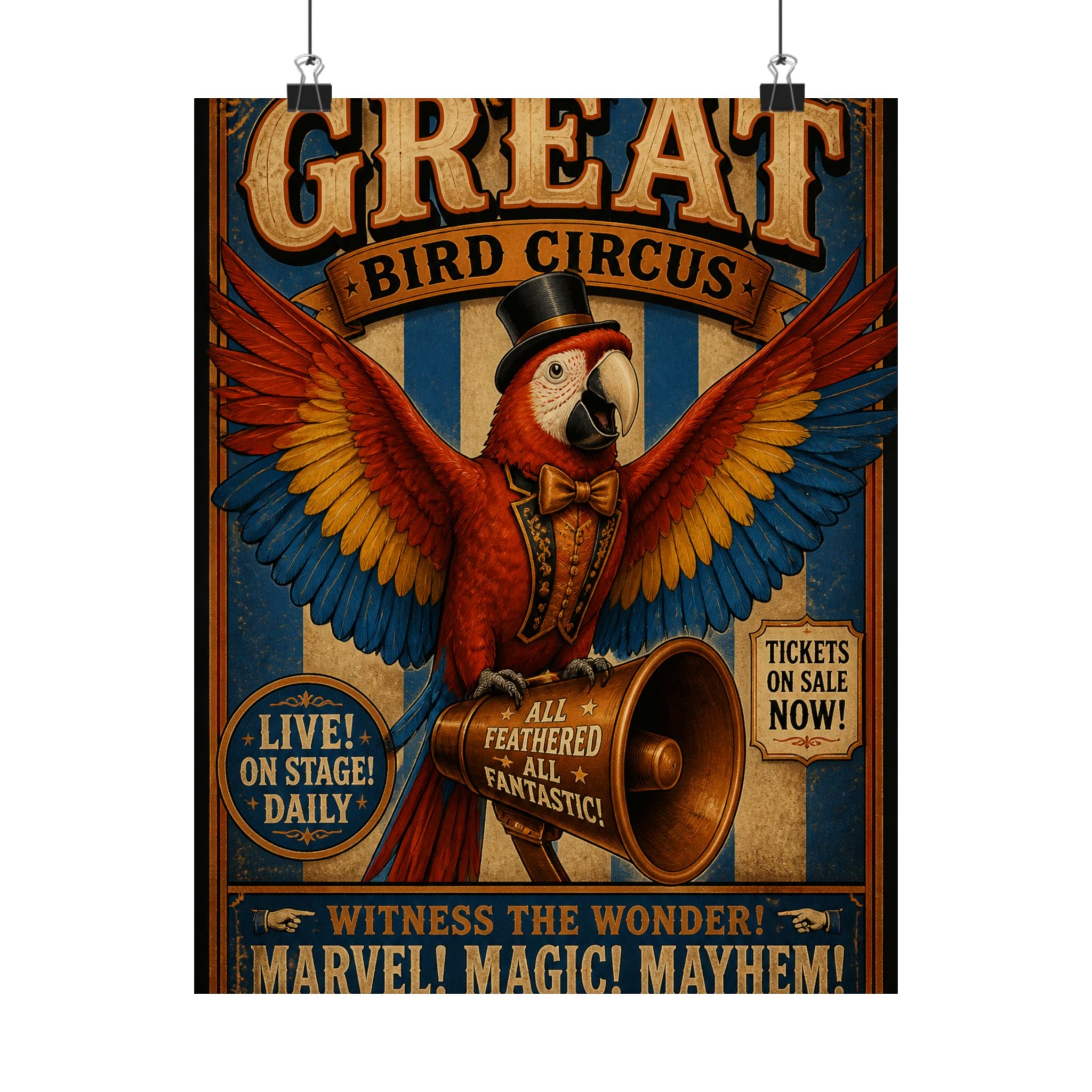 Parrot Ringmaster Wall Art Poster 24×36 Vintage Circus Bedroom Decor Maximalist Print