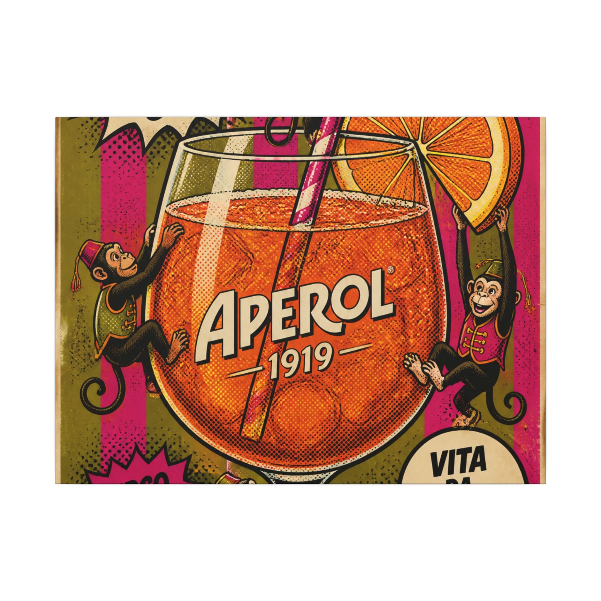 Aperol Spritz Monkeys Wall Art Canvas 16×20 Pop Art Living Room Decor Maximalist Print
