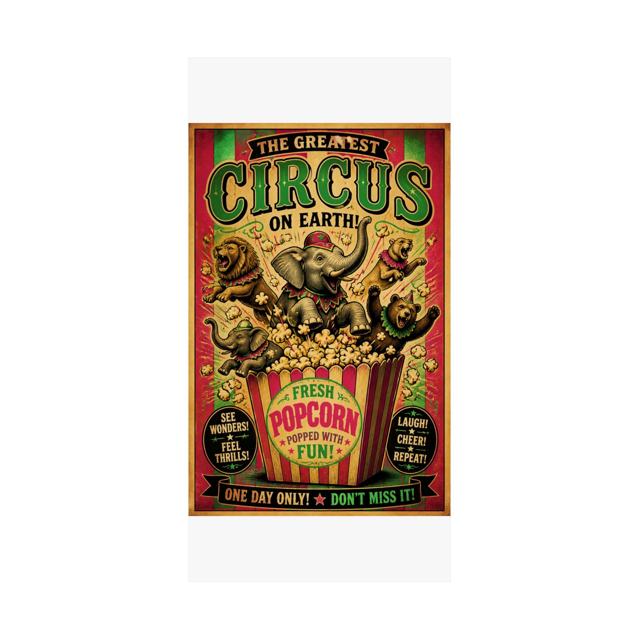 Popcorn Box Animals Wall Art Poster 24×36 Vintage Circus Bedroom Decor Maximalist Print