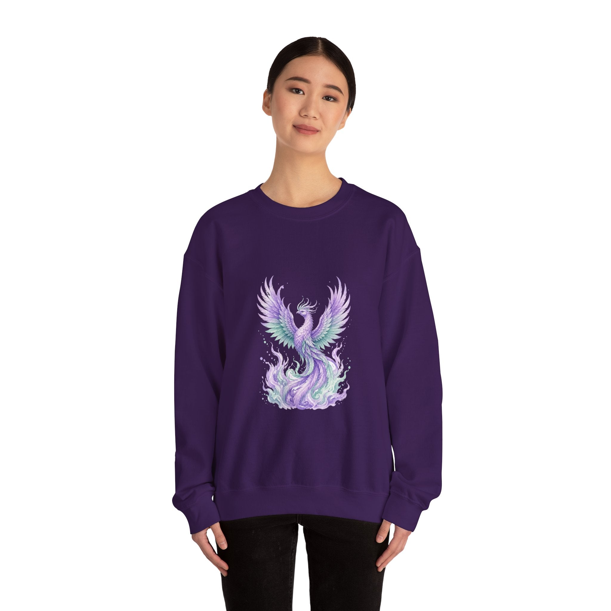 Matching Couple Sweatshirt - Dragon & Phoenix Matching Couple Crewneck Sweatshirt Watercolor Art His Hers Engagement Gift - Design B