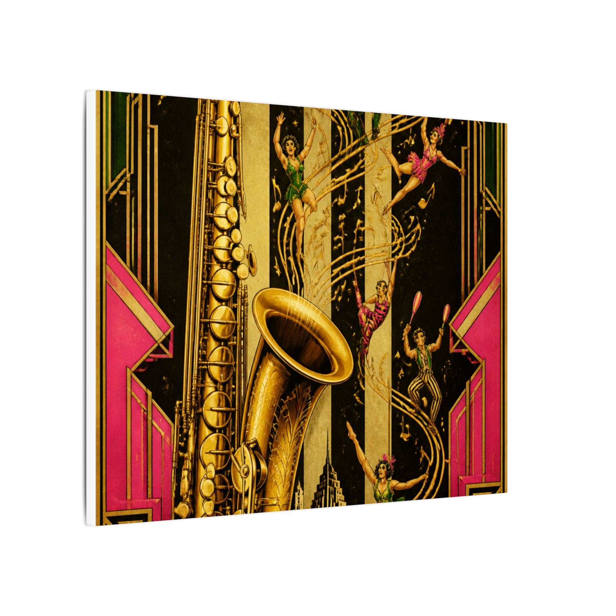 Saxophone Music Circus Wall Art Canvas 24×36 Art Deco Bar Area Decor Maximalist Print