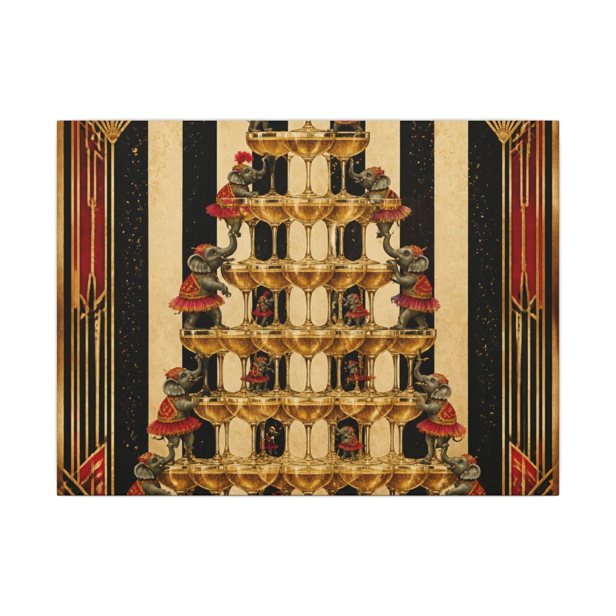 Champagne Tower Elephants Wall Art Canvas 24×36 Art Deco Bar Area Decor Maximalist Print
