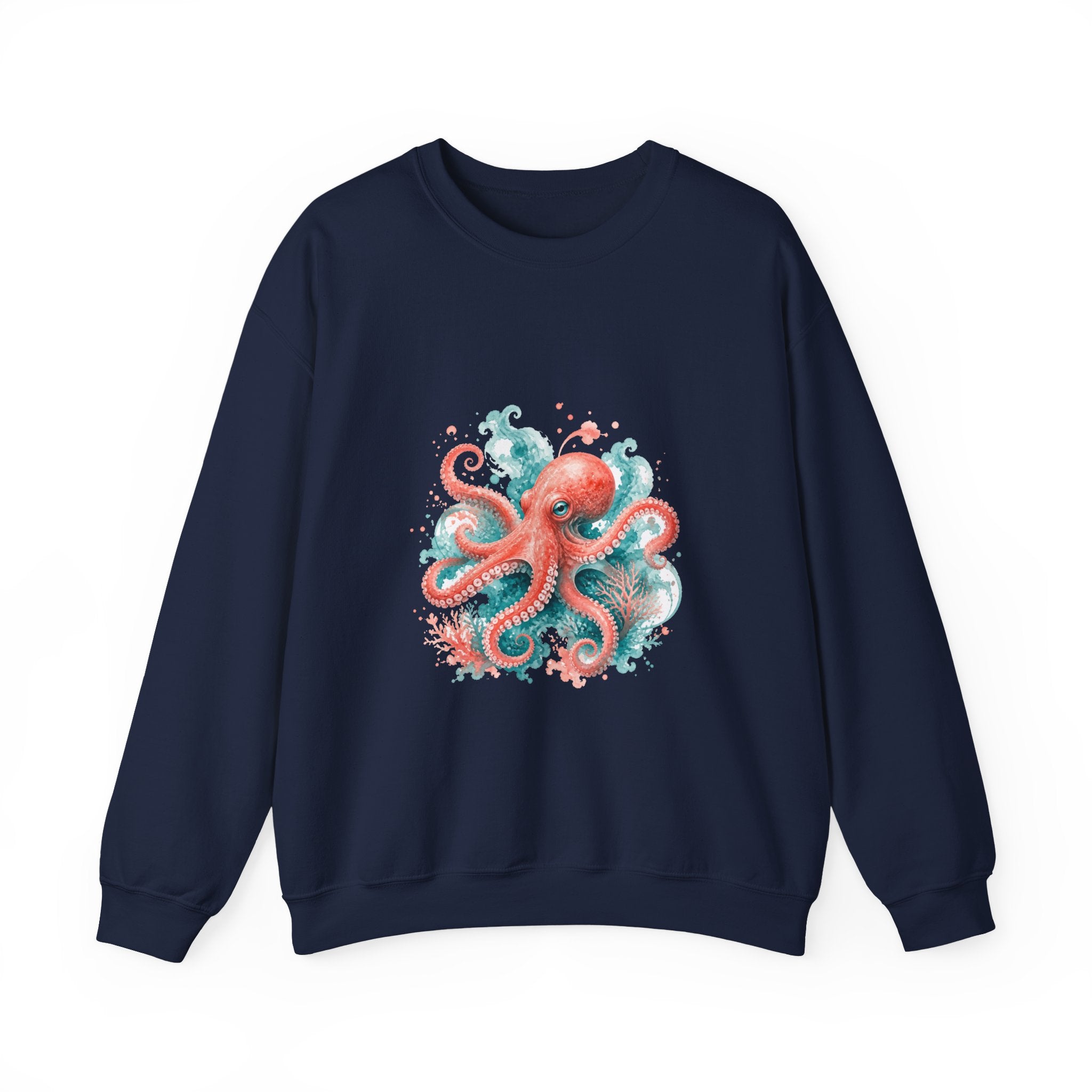 Matching Couple Sweatshirt - Octopus & Jellyfish Matching Couple Premium Fleece Sweatshirt Watercolor Art His Hers Birthday Gift - Design A