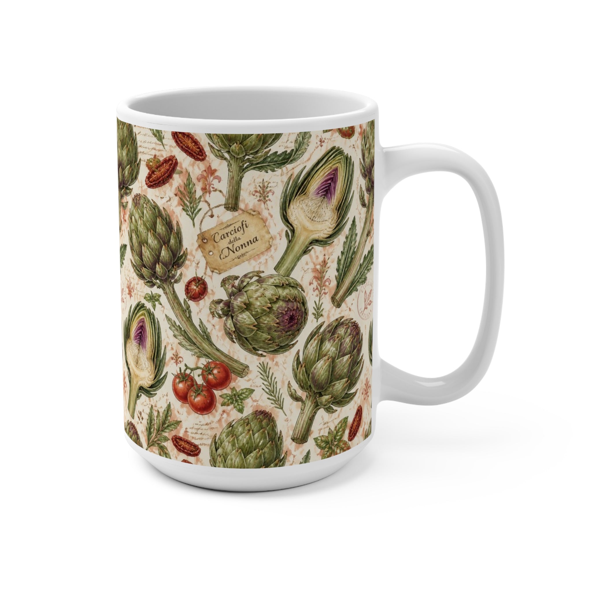 Globe Artichokes 15oz Ceramic Mug Mediterranean Kitchen Watercolor Design Italian Cottagecore Gift