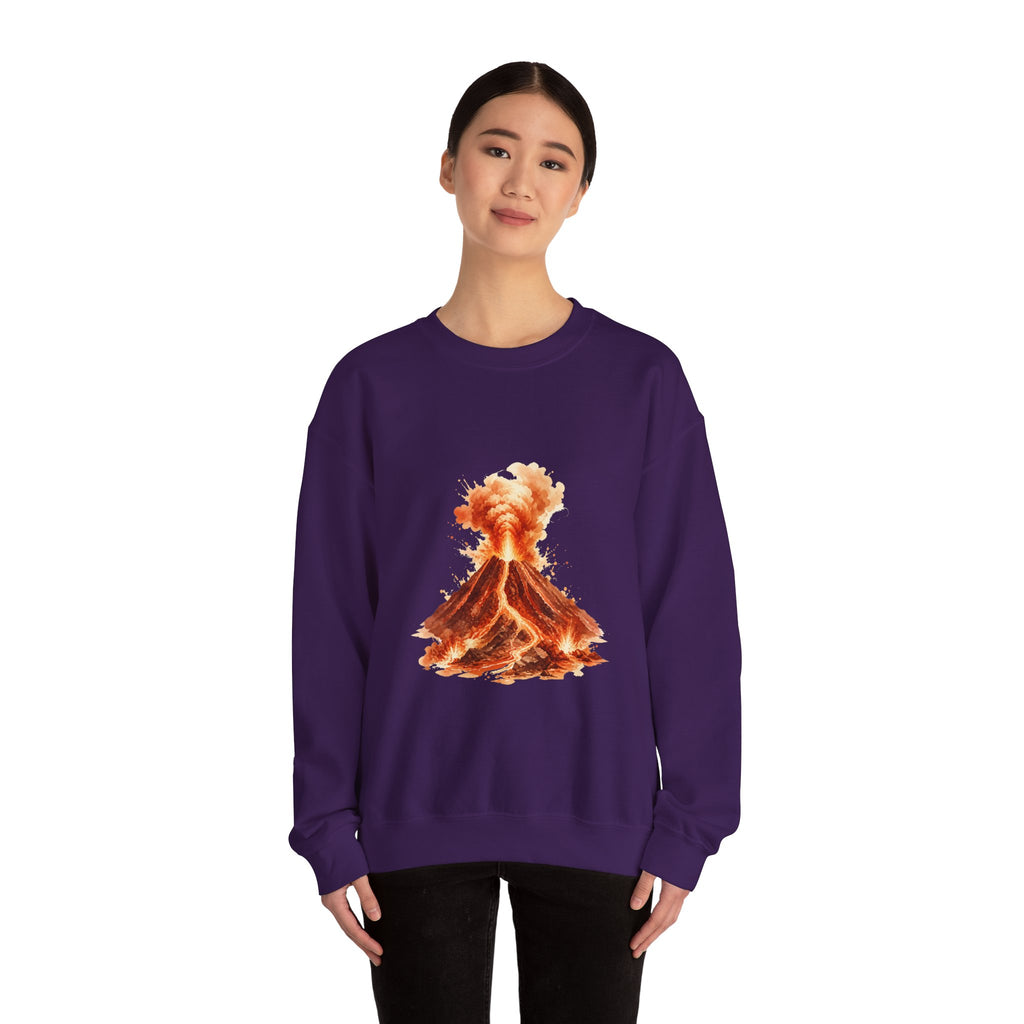 Matching Couple Sweatshirt - Volcano & Glacier Matching Couple Crewneck Sweatshirt Watercolor Art His Hers Engagement Gift - Design A