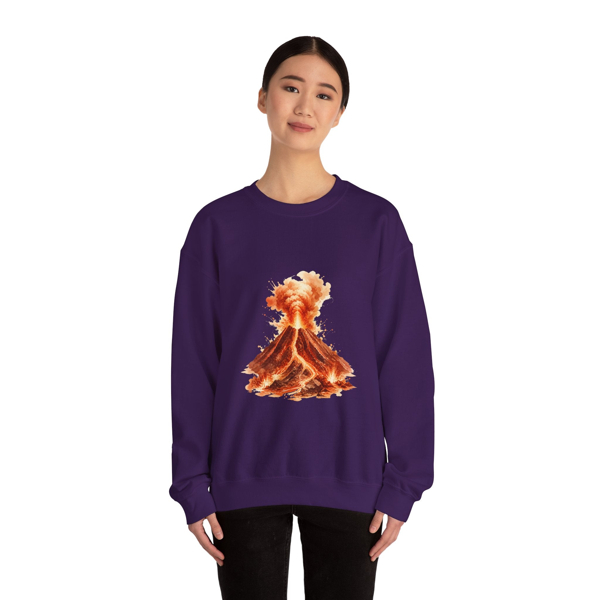 Matching Couple Sweatshirt - Volcano & Glacier Matching Couple Crewneck Sweatshirt Watercolor Art His Hers Engagement Gift - Design A