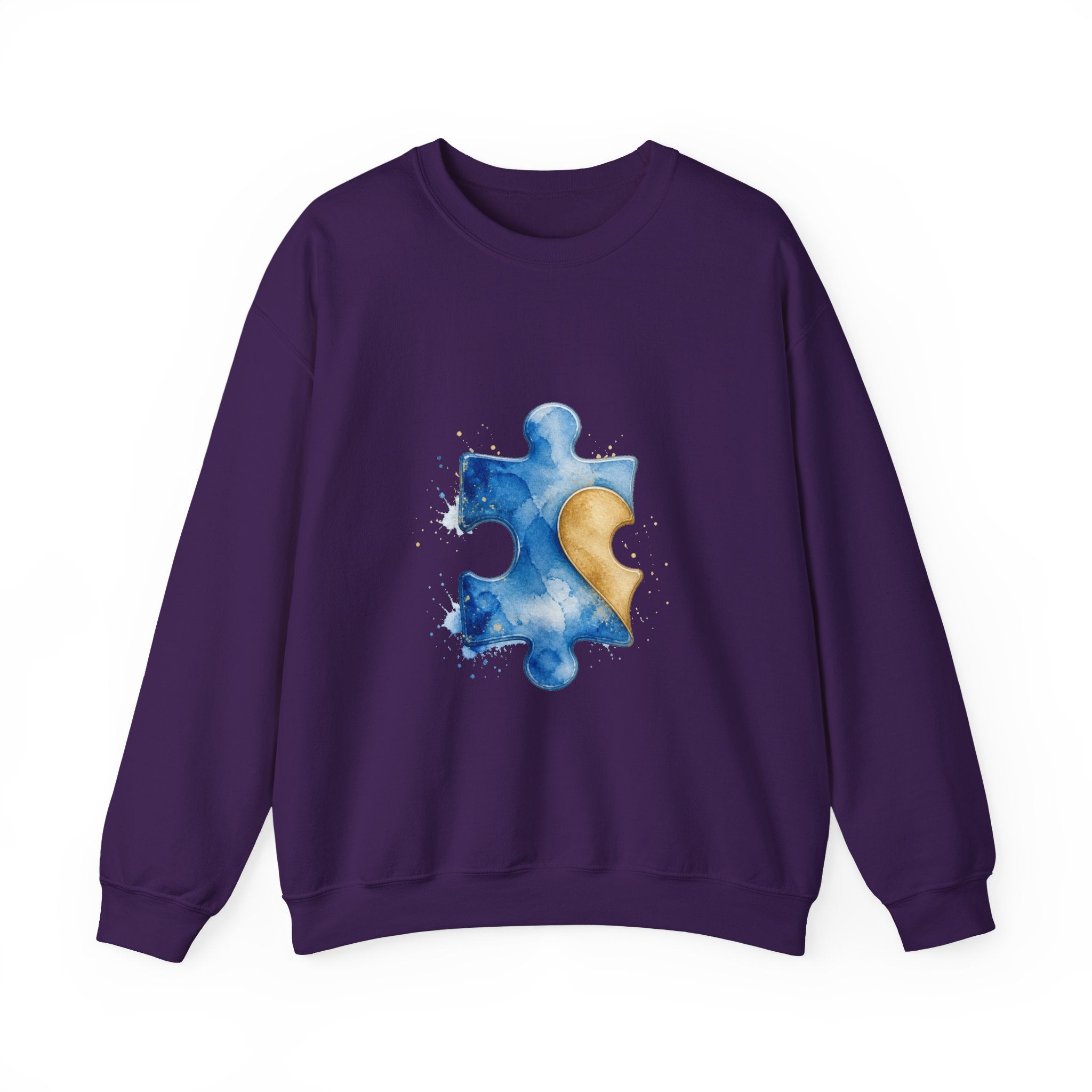 Matching Couple Sweatshirt - Puzzle Pieces Matching Couple Crewneck Sweatshirt Watercolor Art His Hers Engagement Gift - Design A