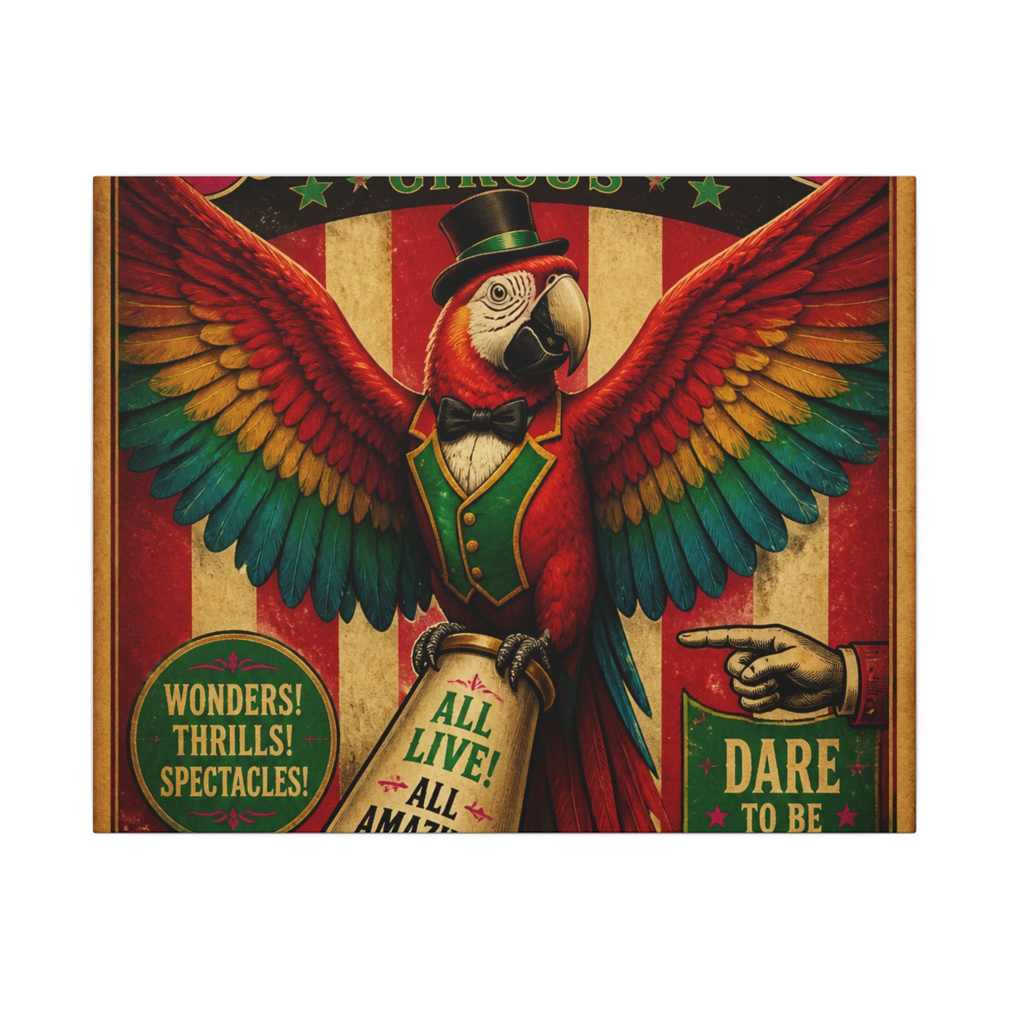 Parrot Ringmaster Wall Art Canvas 24×36 Vintage Circus Bedroom Decor Maximalist Print