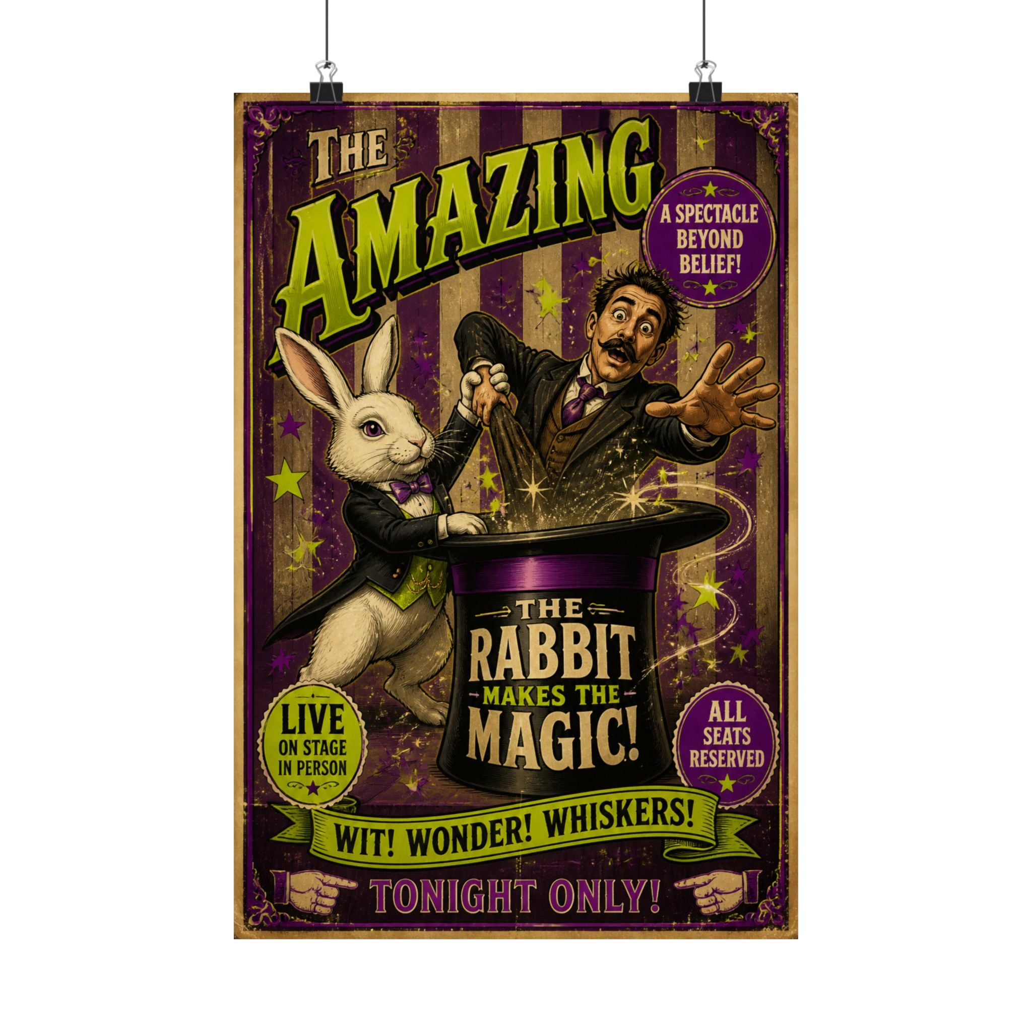Magic Hat Rabbit Wall Art Poster 18×24 Vintage Circus Kitchen Decor Maximalist Print