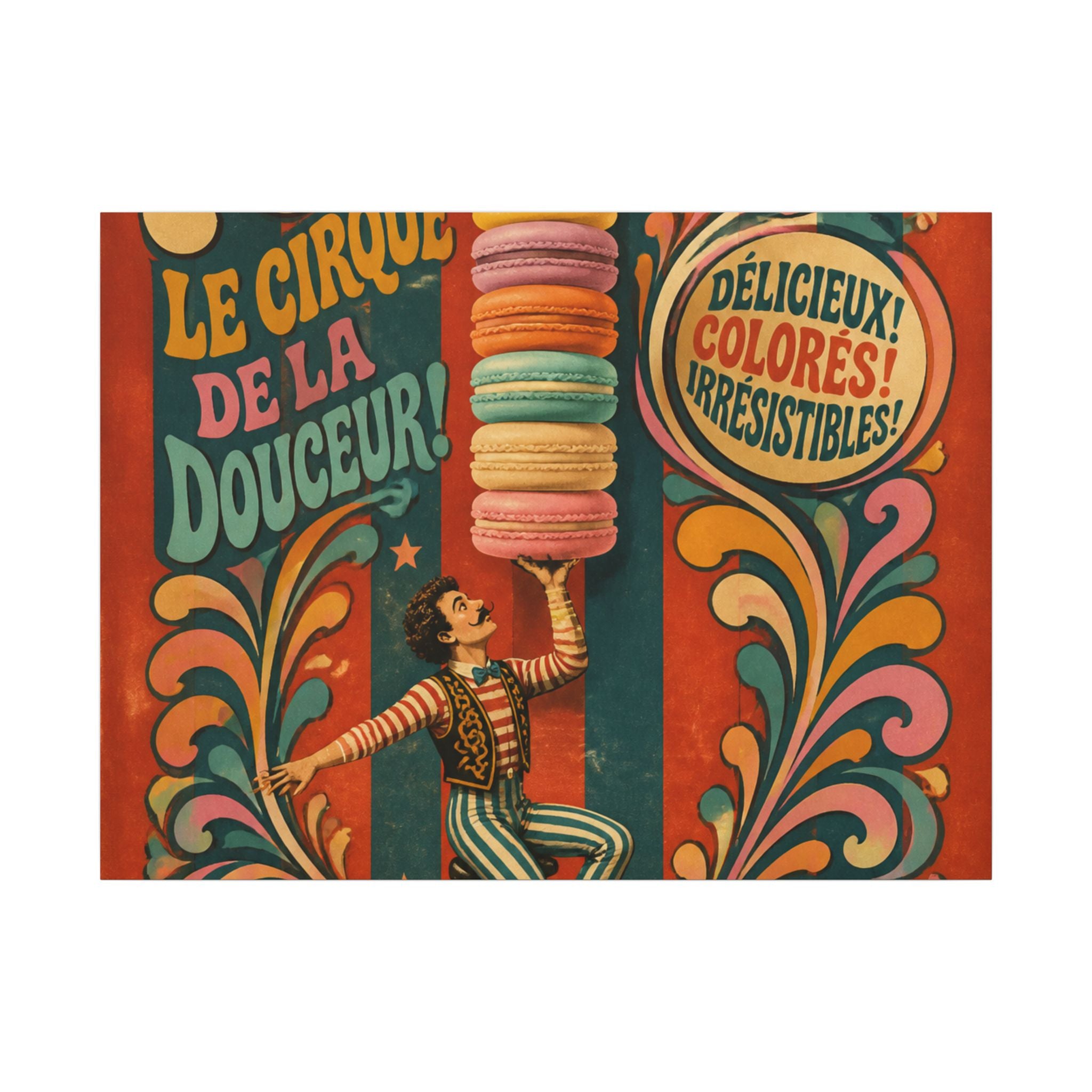 Macaron Balancing Tower Wall Art Canvas 24×36 Psychedelic Dining Room Decor Maximalist Print