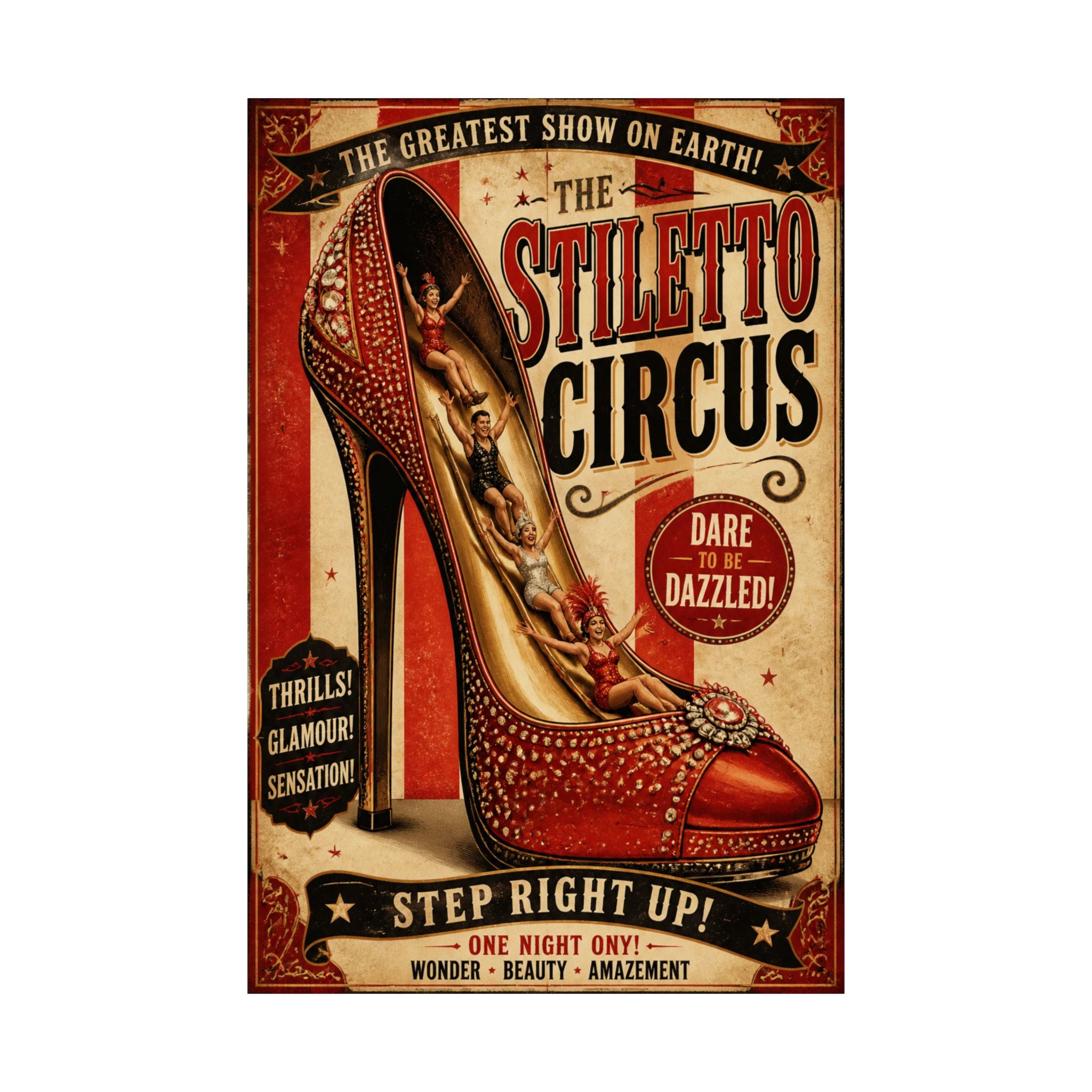High Heel Slide Wall Art Poster 18×24 Vintage Circus Kitchen Decor Maximalist Print