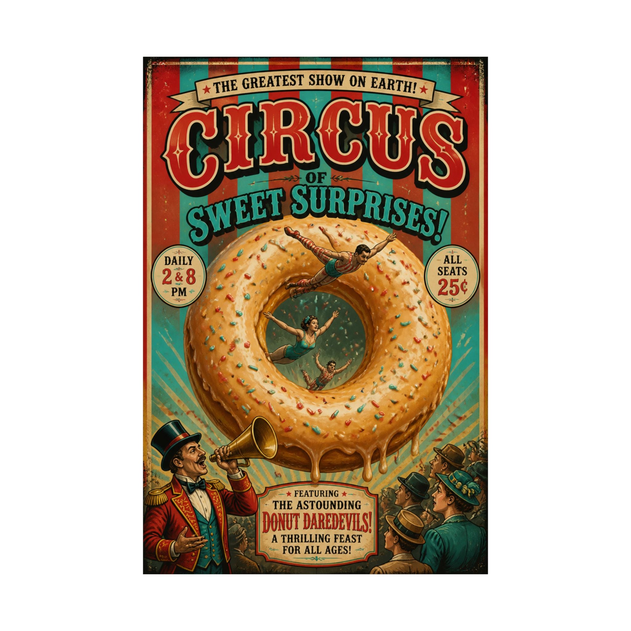 Donut Circus Ring Wall Art Poster 18×24 Vintage Circus Kitchen Decor Maximalist Print
