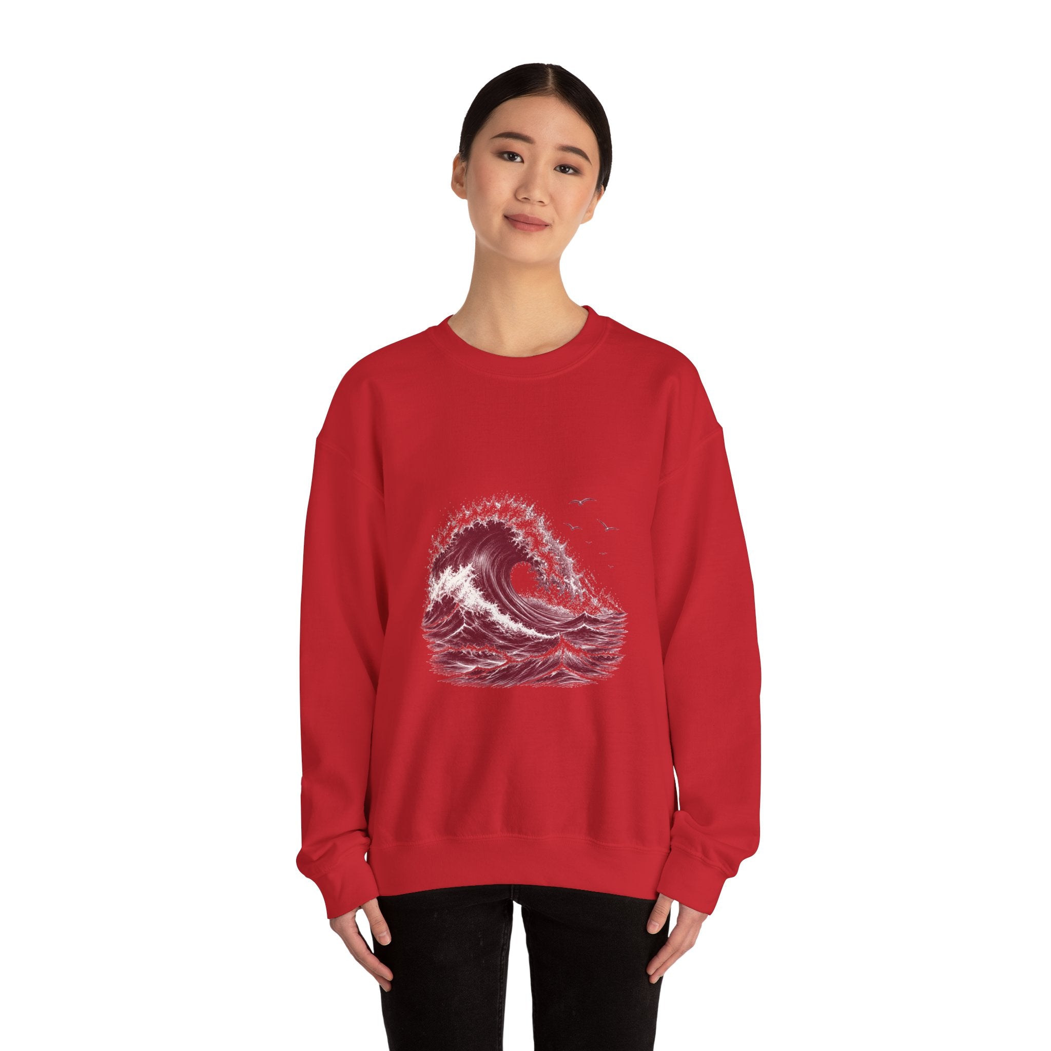 Matching Couple Sweatshirt - Mountain & Ocean Matching Couple Crewneck Sweatshirt Hand-Drawn Art His Hers Best Friend Gift - Design B