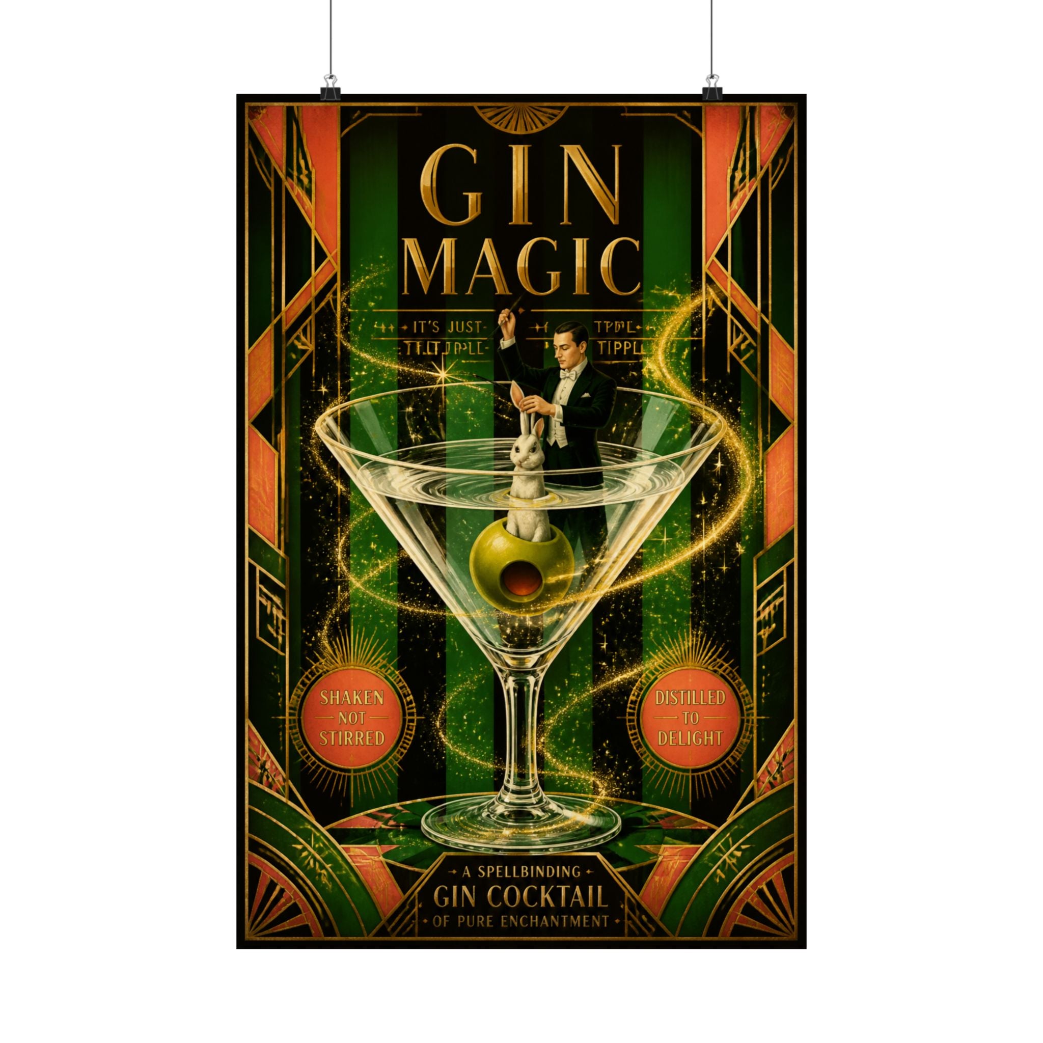 Martini Magician Wall Art Poster 24×36 Art Deco Bar Area Decor Maximalist Print